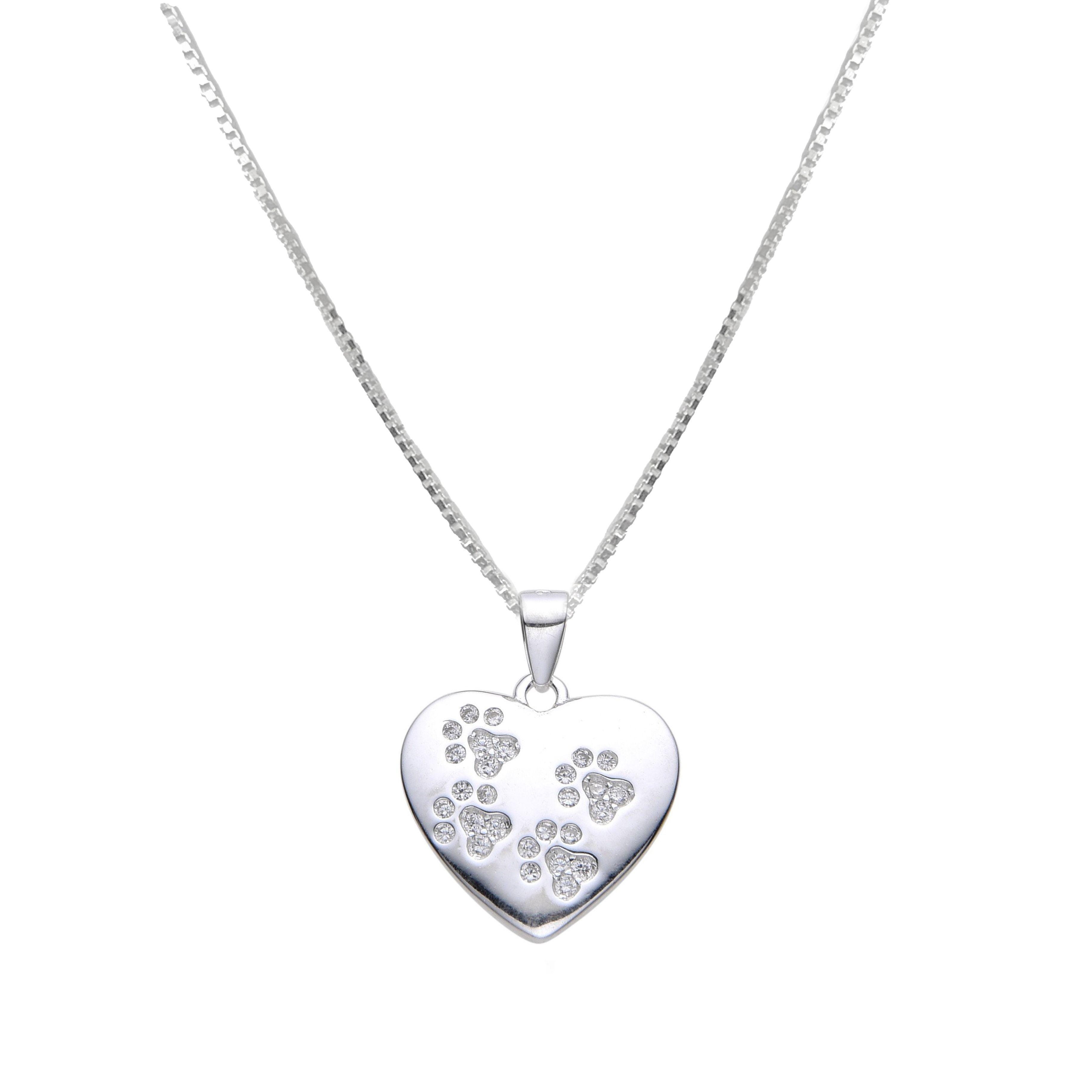 Collar Corazón Huellas Circón Plata Fina 925-2
