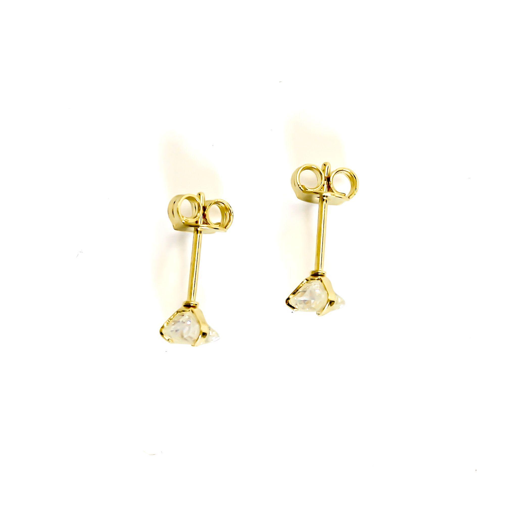 Aros Punto De Luz Corazón Circón 5mm Enchapado Oro 18K-2
