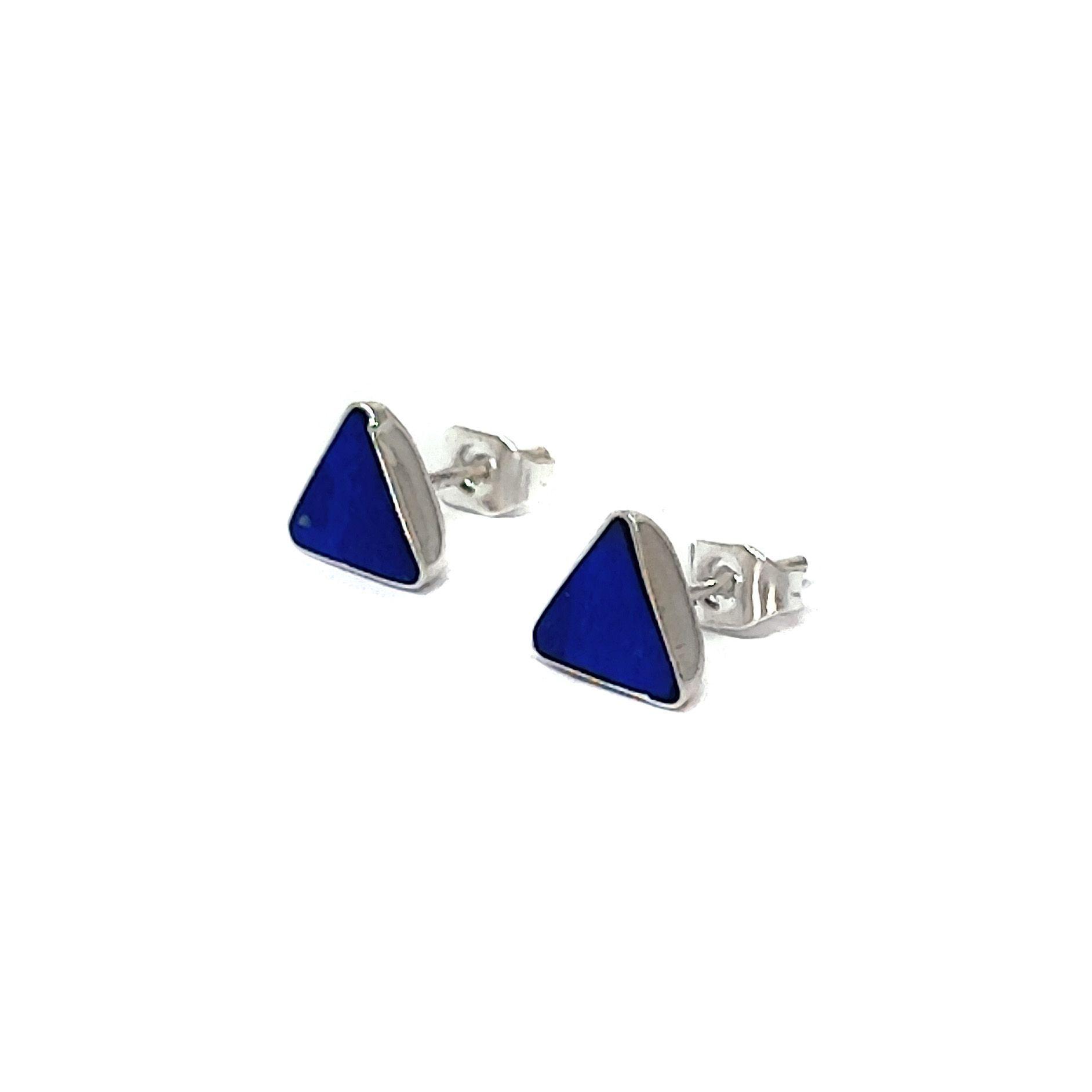 Aros Triángulos Lapislázuli Plata Fina 925-2
