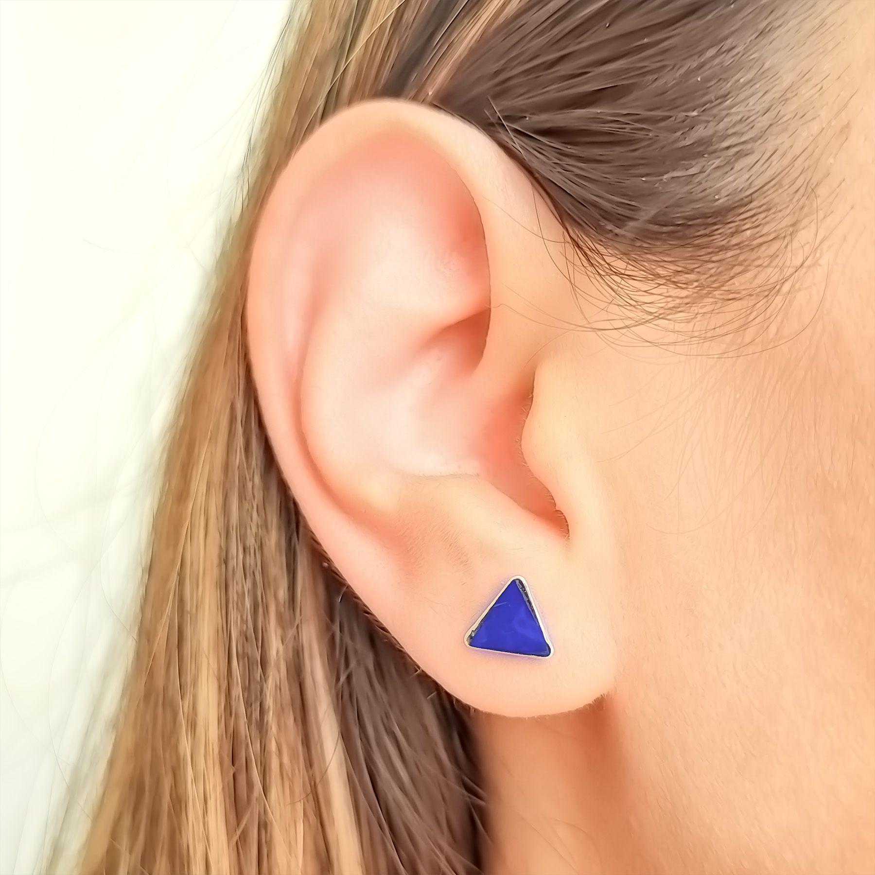 Aros Triángulos Lapislázuli Plata Fina 925-3