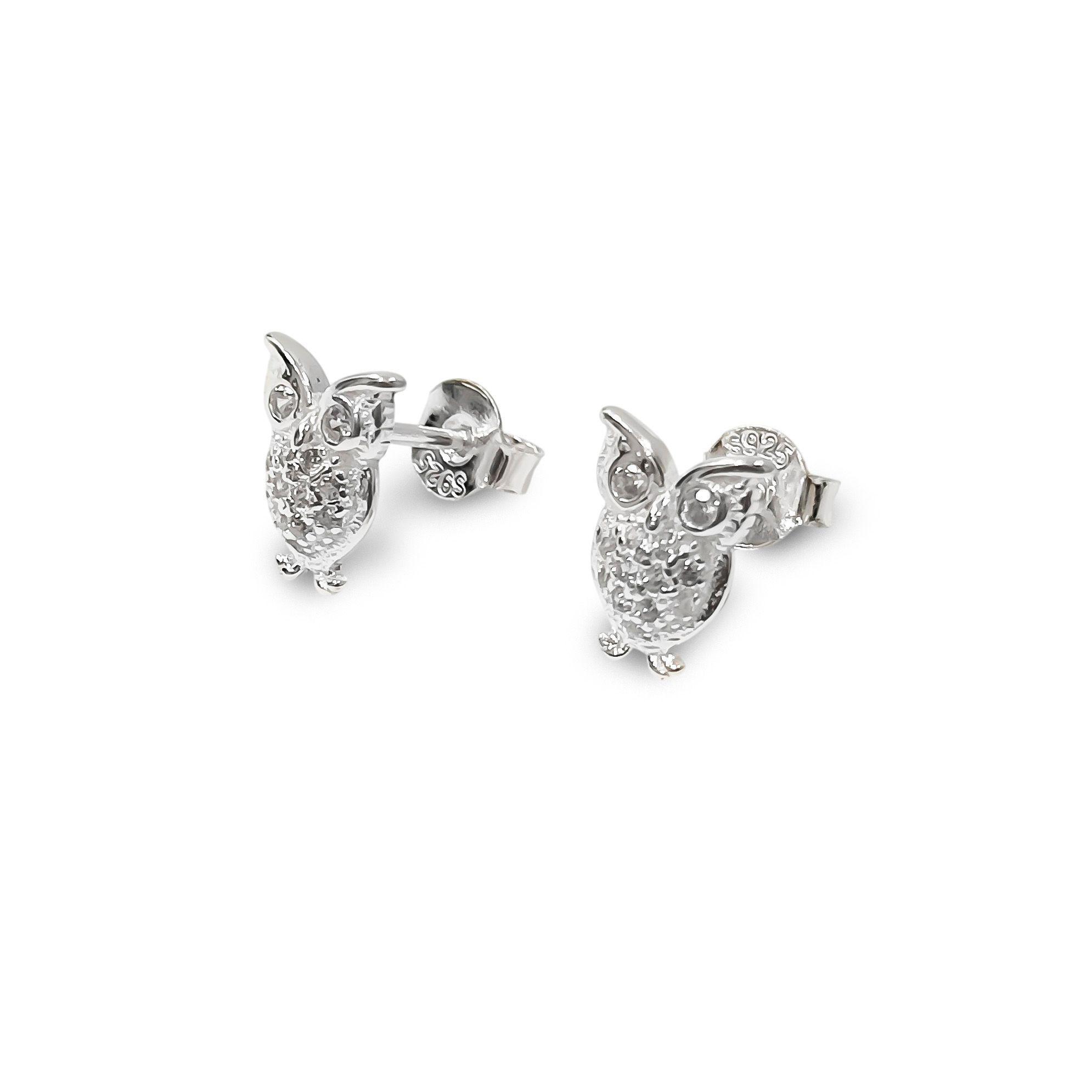 Aros Lechuza Circón Plata Fina 925-2