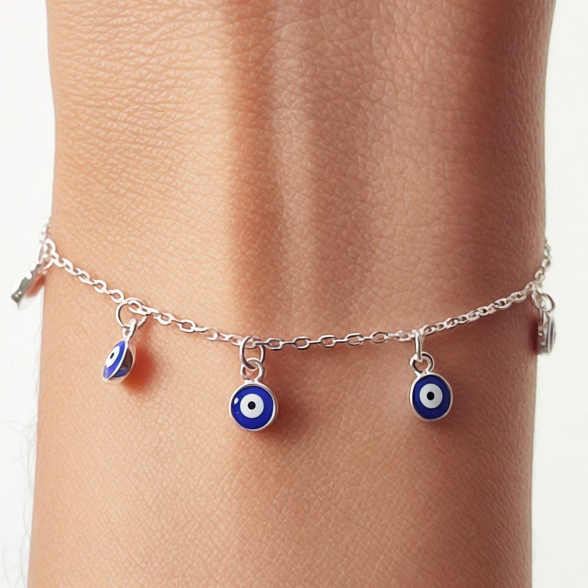 Pulsera Ojo Turco Cristal Azul Plata Fina 925-3