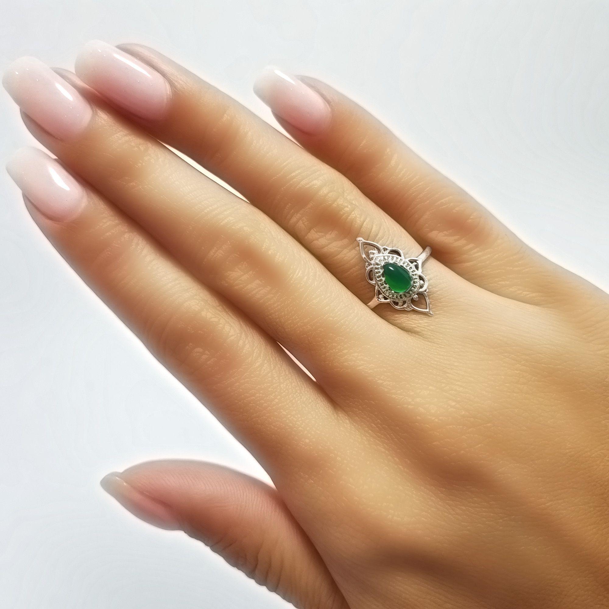 Anillos Ishani Piedra Ónix Verde Plata Fina 925-3