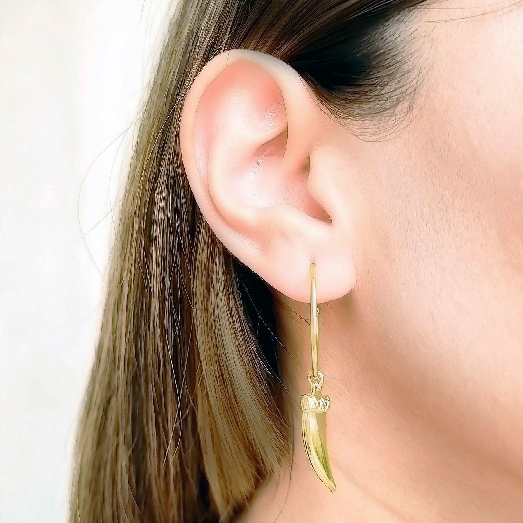 Aros Argolla Cuerno Colgante Enchapado Oro 18K-2