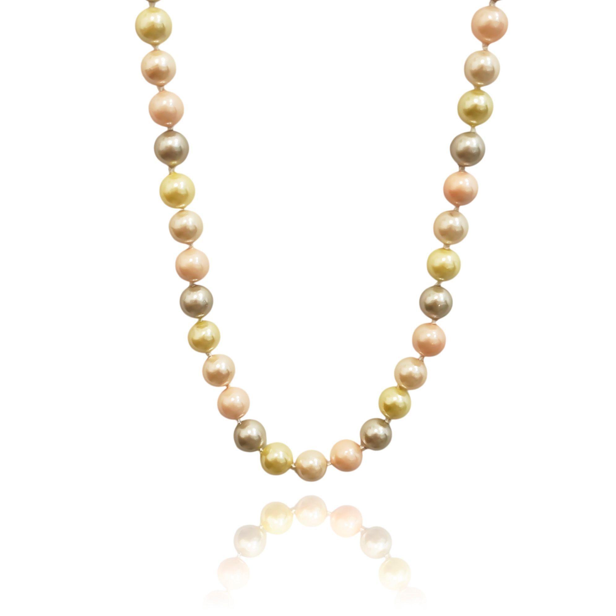Collar Perlas Shellpearl 8mm Rosa Gris Crema Plata Fina 925-2