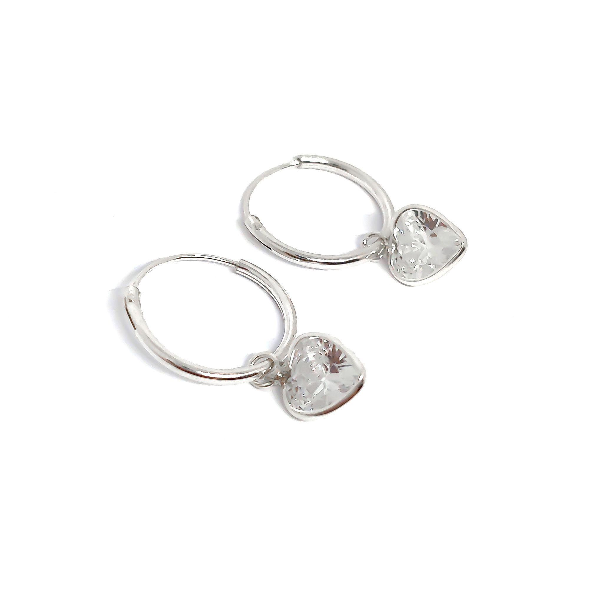 Aros Argollas Circón Corazón Colgante Plata Fina 925-2