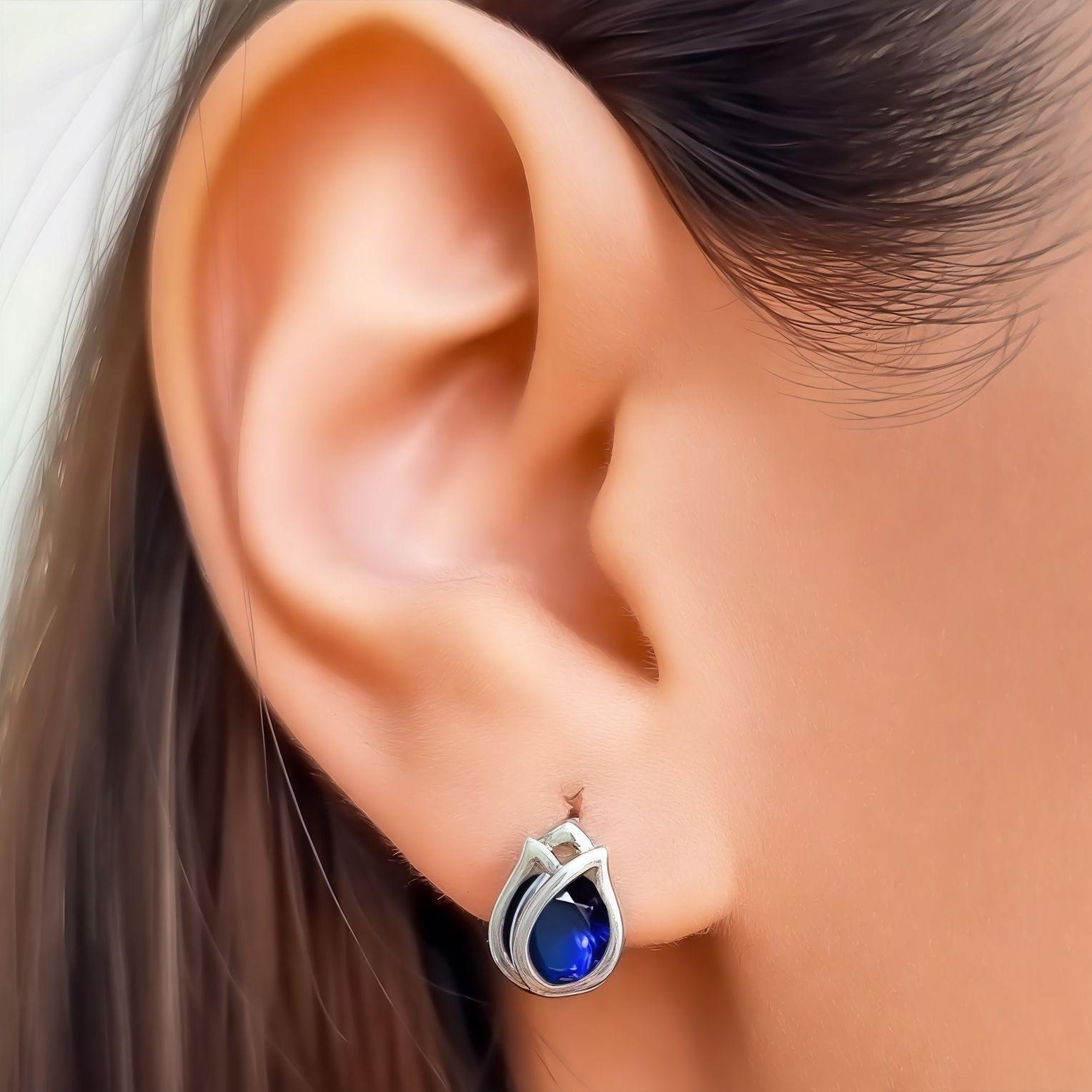 Aros Tulipán Circón Azul Plata Fina 925-2