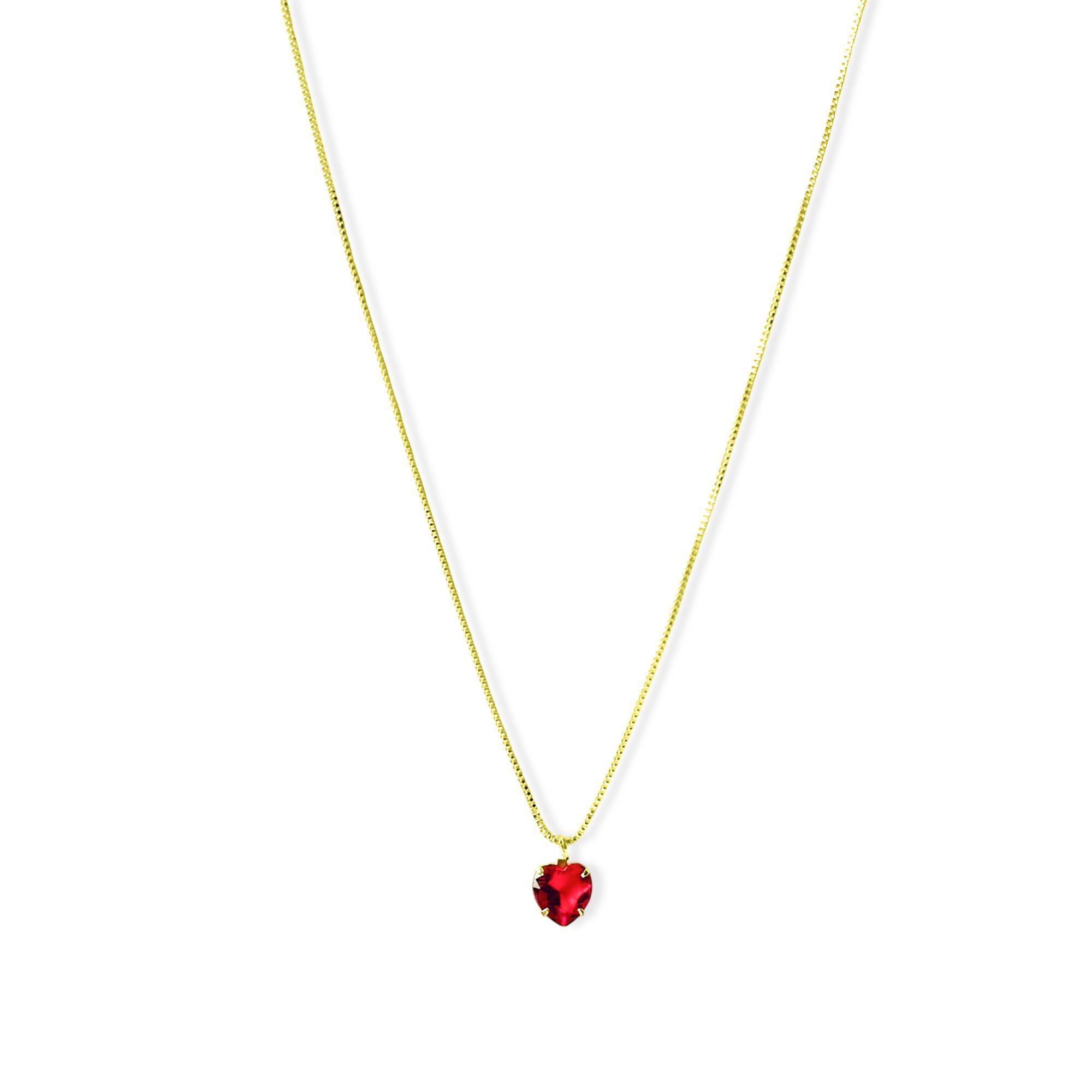 Collar Corazón Circón Rojo 6mm Enchapado Oro 18K-0