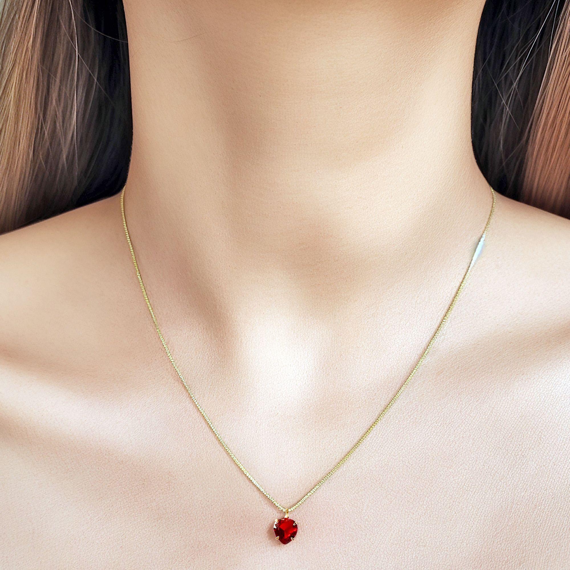 Collar Corazón Circón Rojo 6mm Enchapado Oro 18K-2