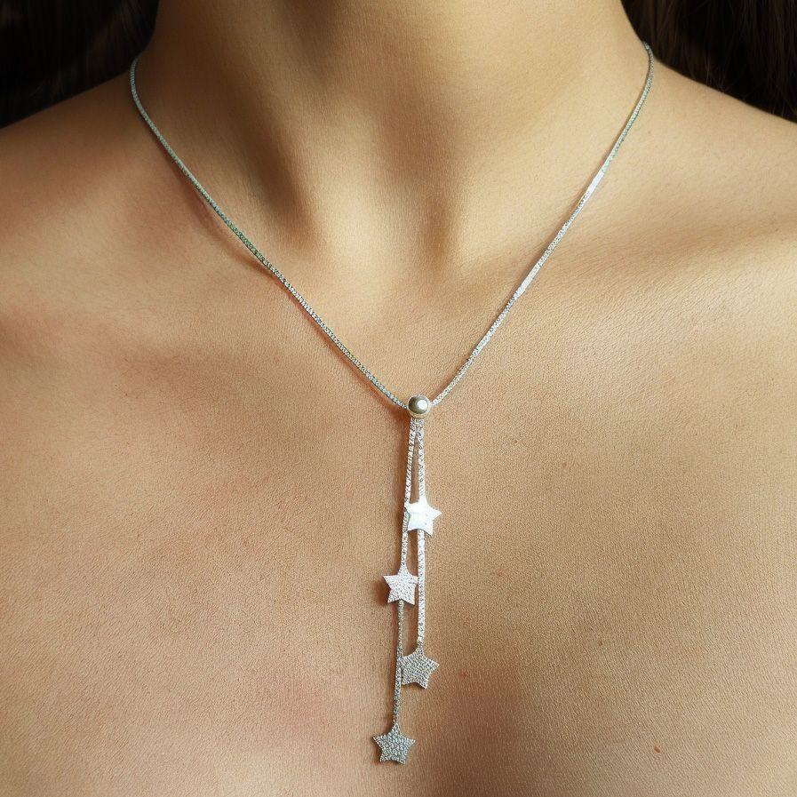 Set Aros Collar Estrellas Plata Fina 925 -4