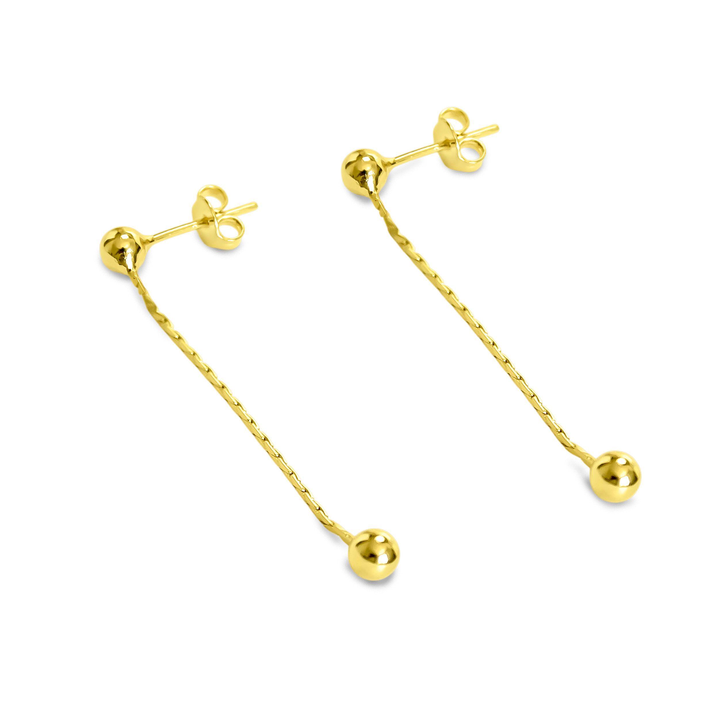 Aros Meche Largo Cadena Bolitas Enchapado Oro 18K-2