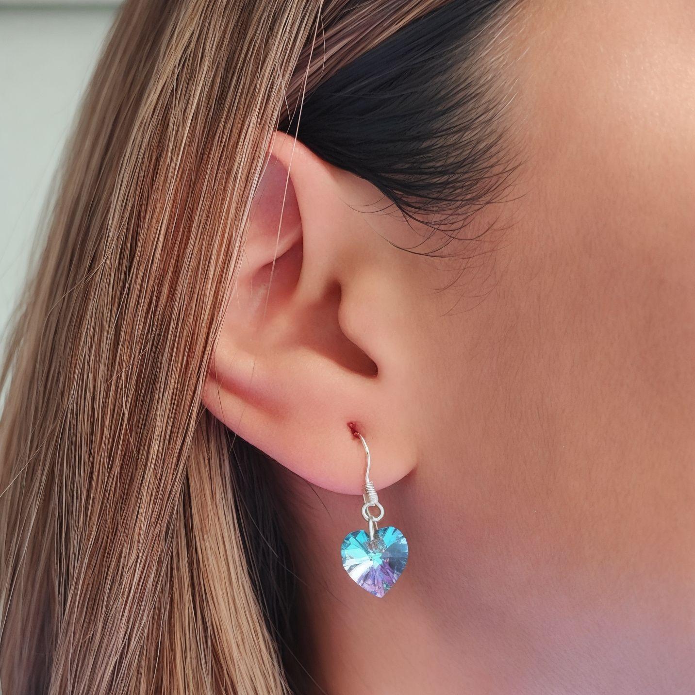 Aros Corazón Cristal Austriaco Vitrail Claro Plata Fina 925-1