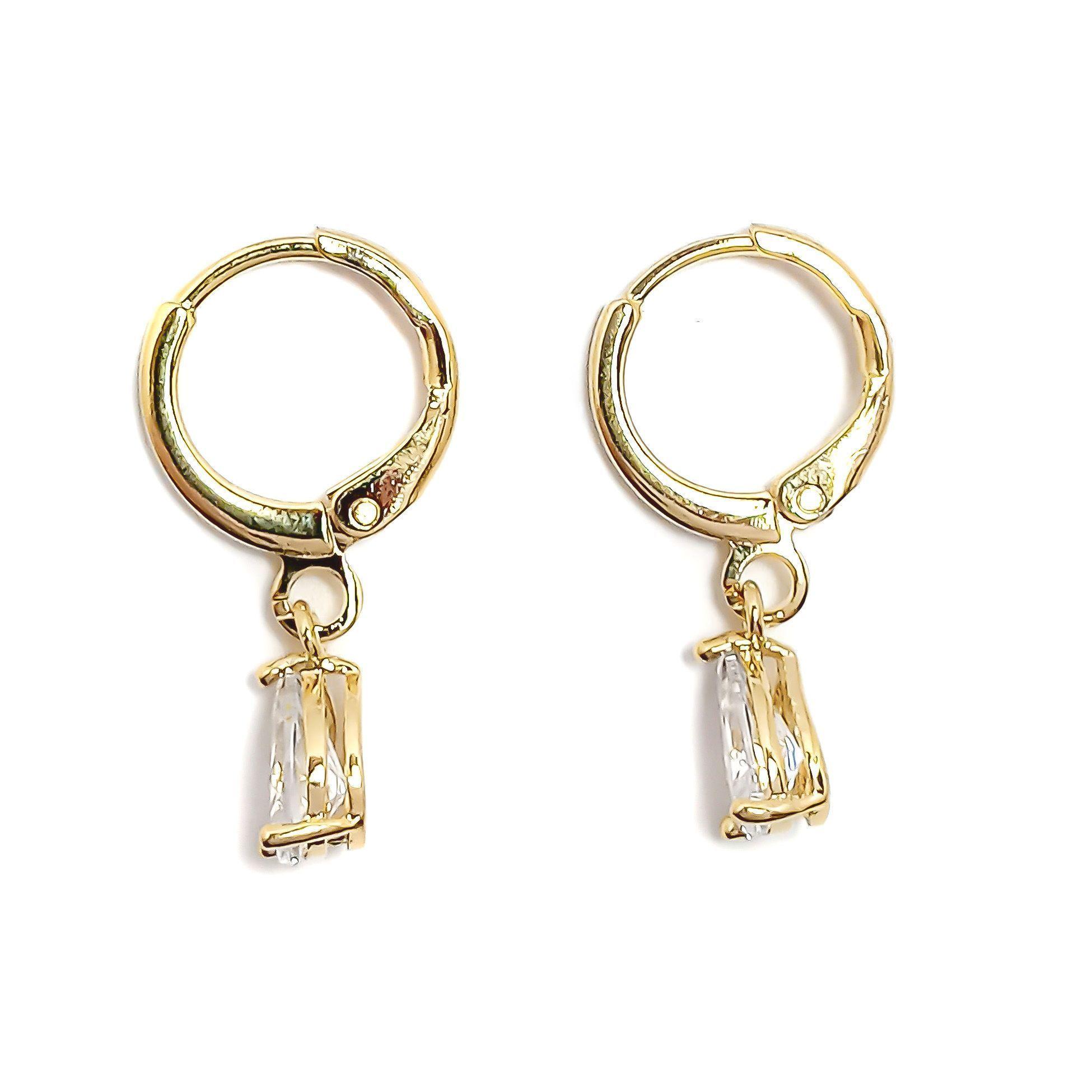 Aros Argolla Circón Gota Blanco Enchapado Oro 18K-2