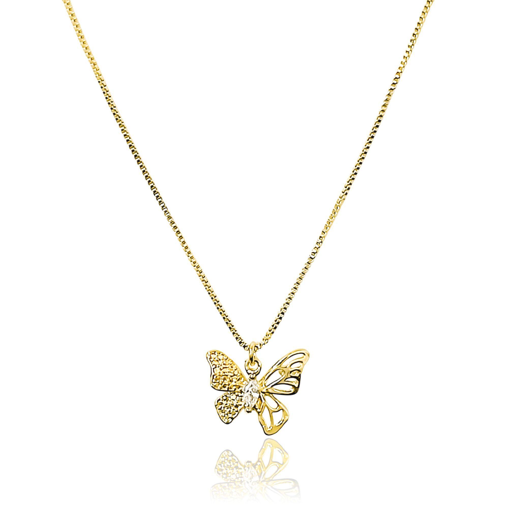 Collar Mariposa Rombo Circón Enchapado Oro 18K-0