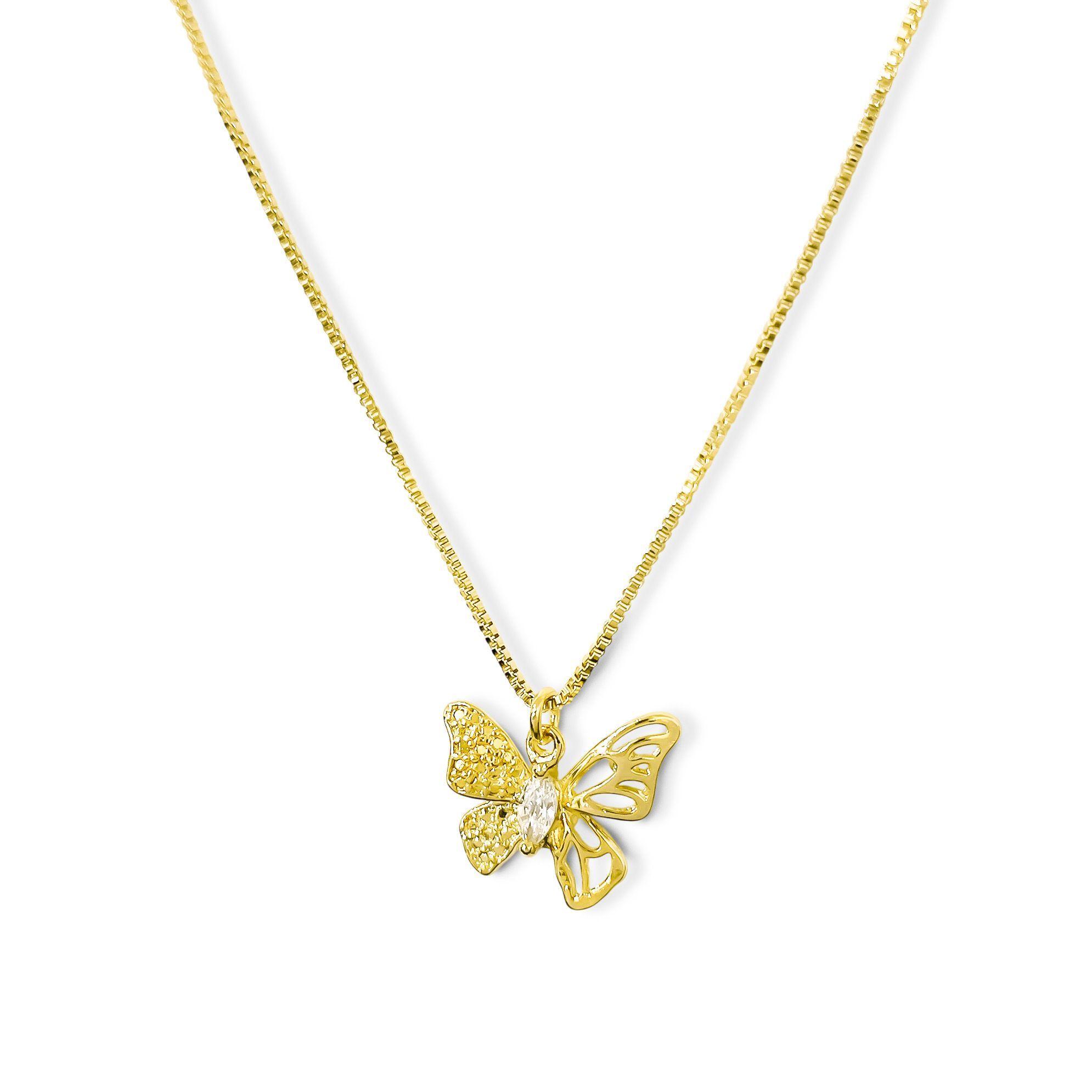 Collar Mariposa Rombo Circón Enchapado Oro 18K-1