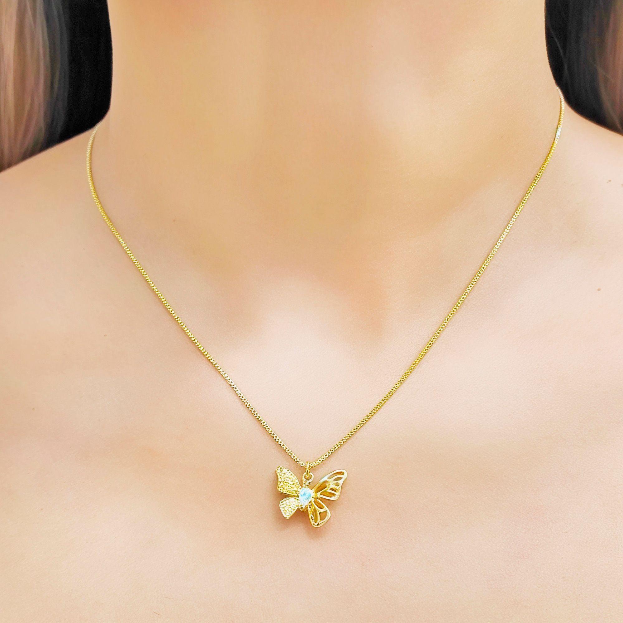 Collar Mariposa Rombo Circón Enchapado Oro 18K-2