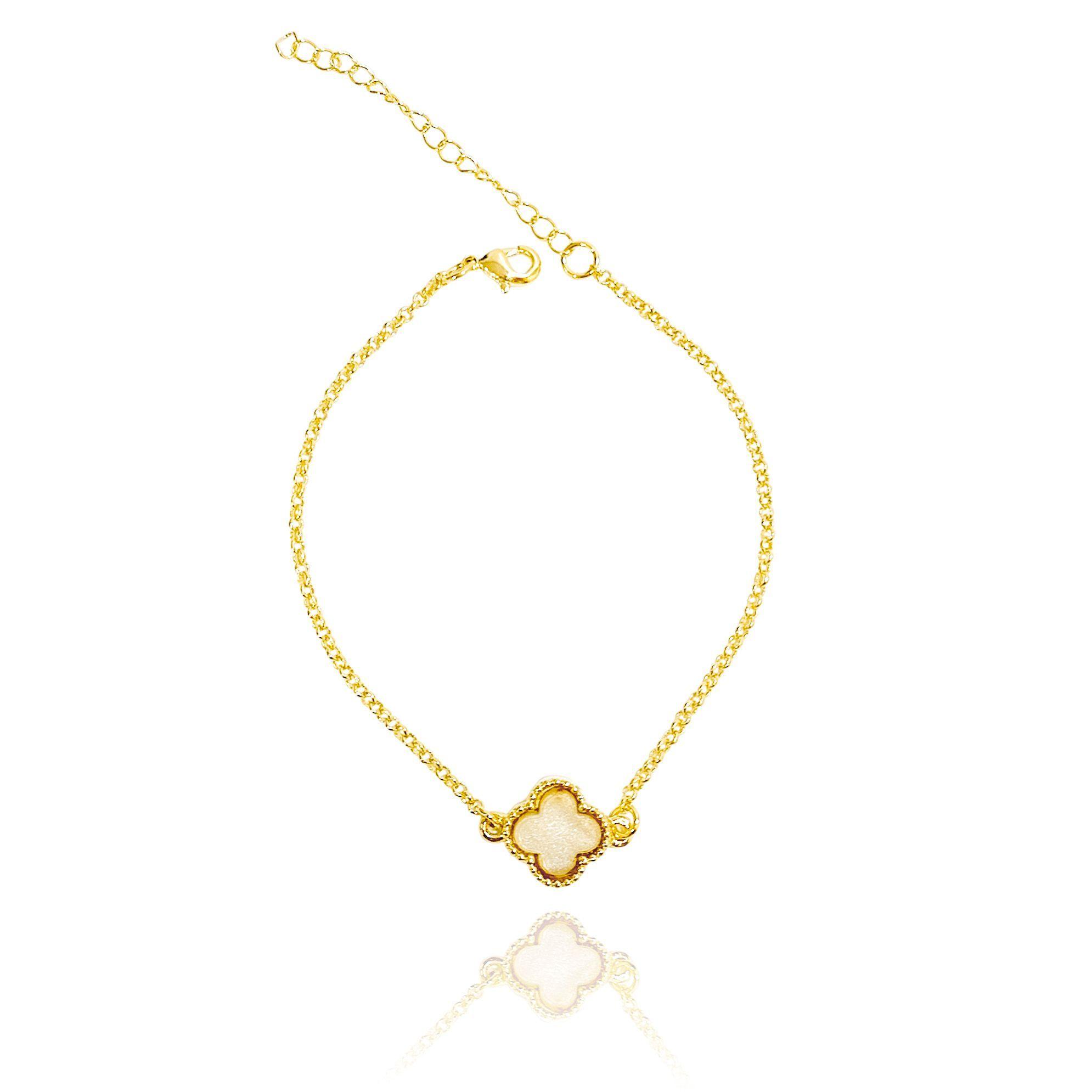 Pulsera Trébol Nácar Cadena Rolo Enchapado Oro 18K-2