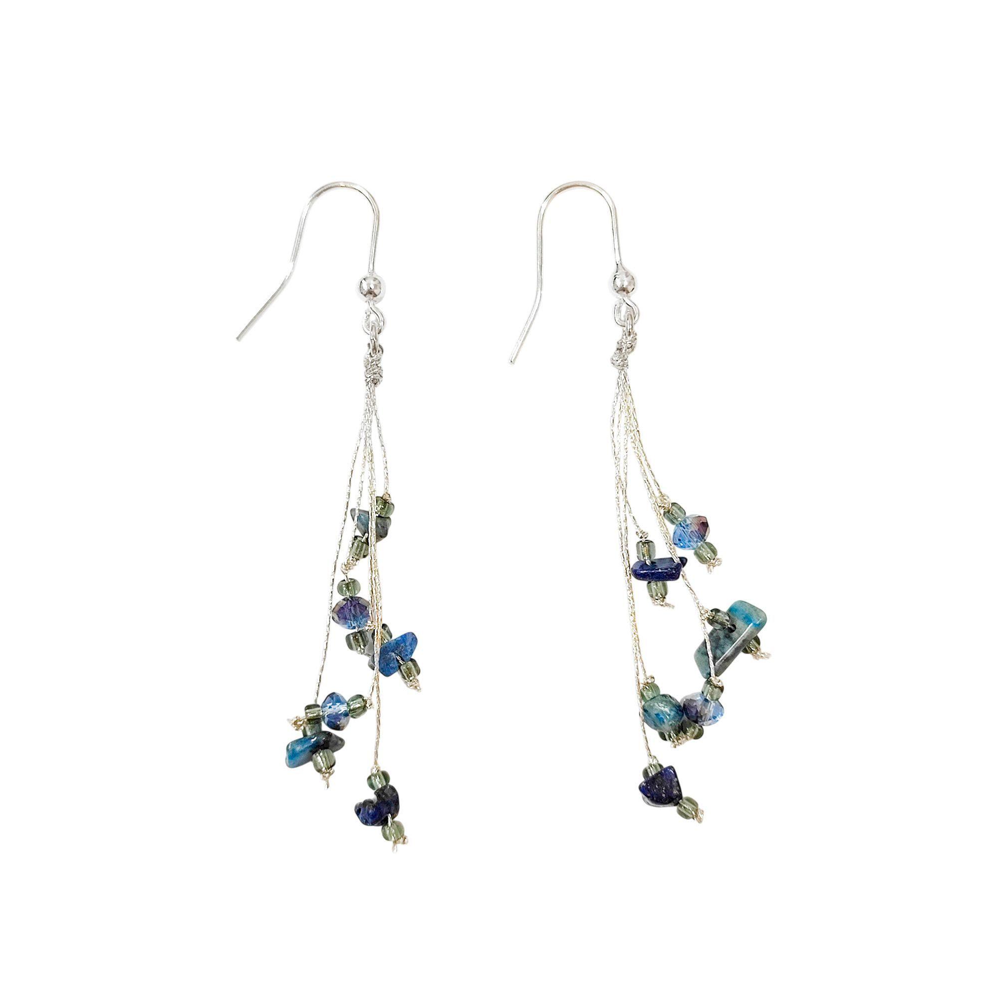 Aros Lapislázuli Hilo Seda Gancho Plata Fina 925-2