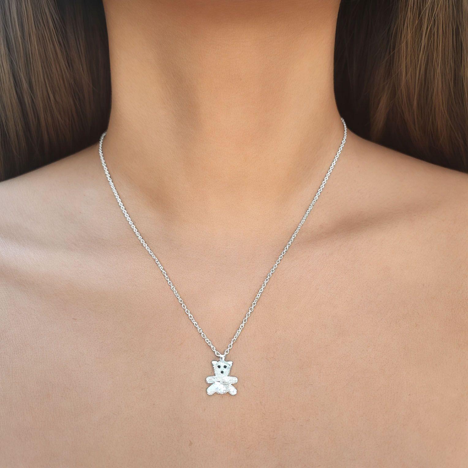 Collar Oso Circón Corazón Plata Fina 925-2