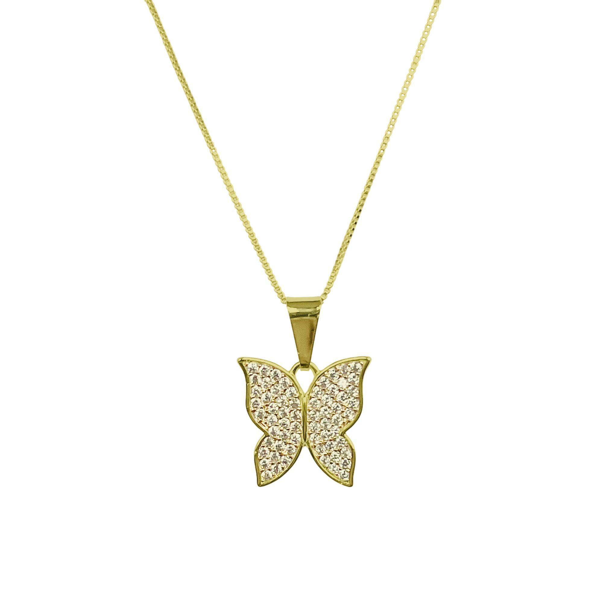 Collar Mariposa Circón Blanco Enchapado Oro 18K-0