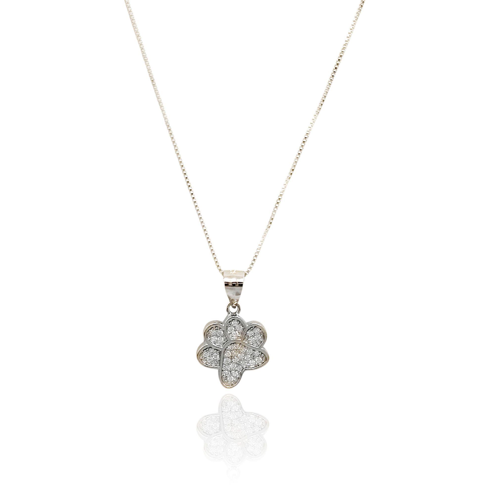 Collar Huella  Perro Micro Circón Cadena Veneciana Plata Fina 925-2