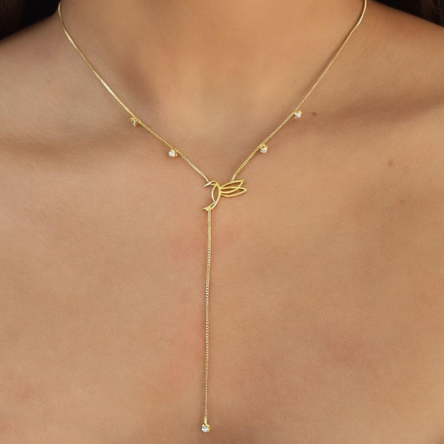 Collar Colibrí Circón Enchapado Oro 18K-3
