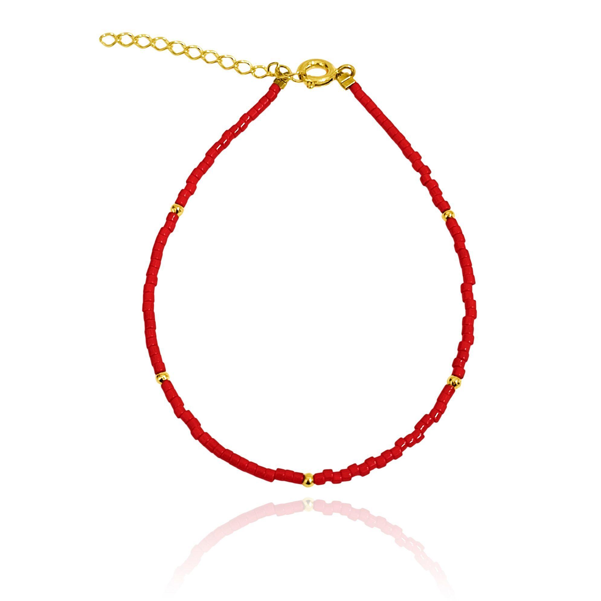 Pulsera Miyuki Roja Bolitas Enchapadas Oro 18K-2
