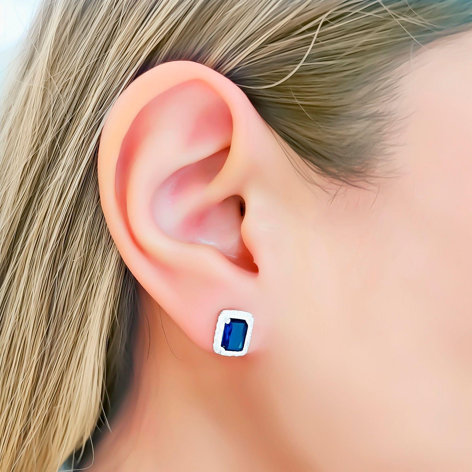 Aros Lady Circ n Rect ngulo Azul Blanco Plata Fina 925-2