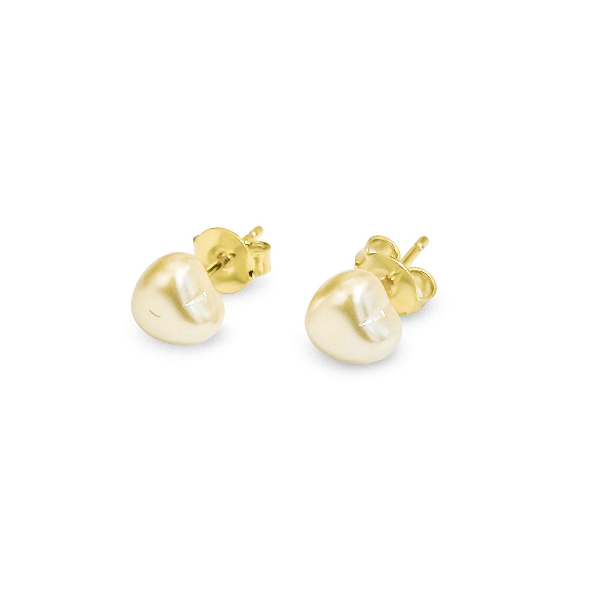 Aros Corazón Perla Sintética 6 mm Enchapado Oro 18K-2