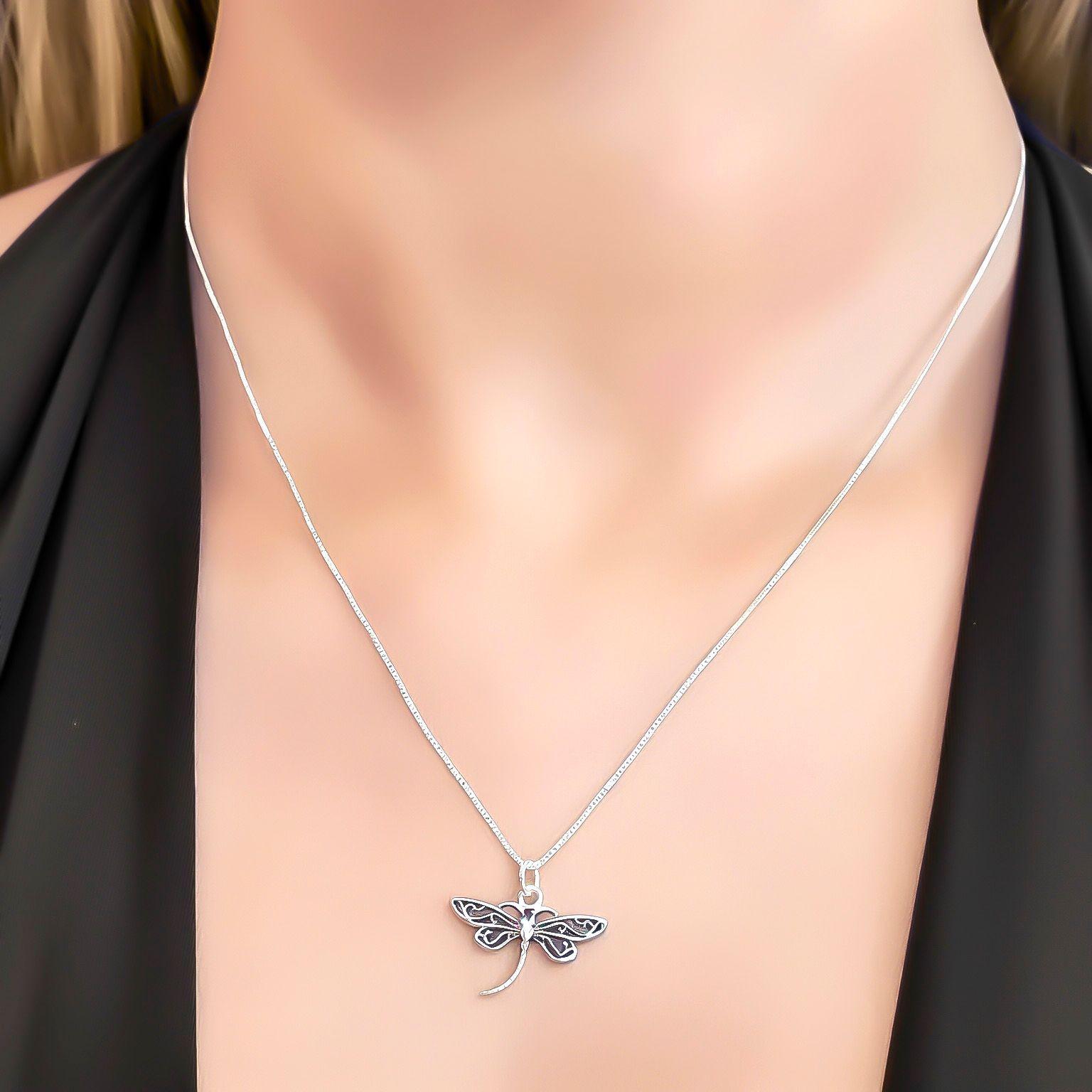 Collar Libélula Calada Plata Fina 925 -1