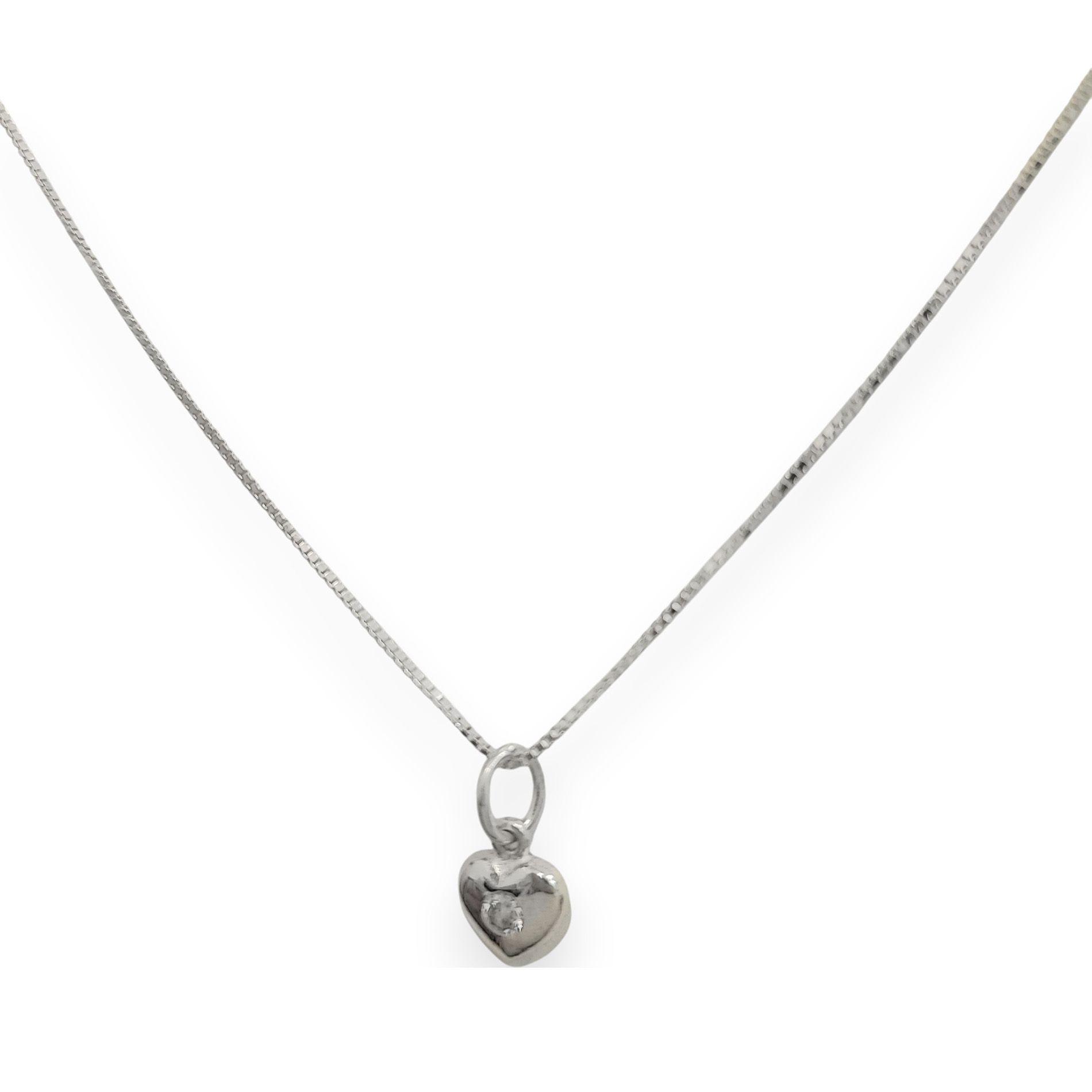 Collar Punto de Luz Corazón Circón Blanco 45cm Plata Fina 925-0