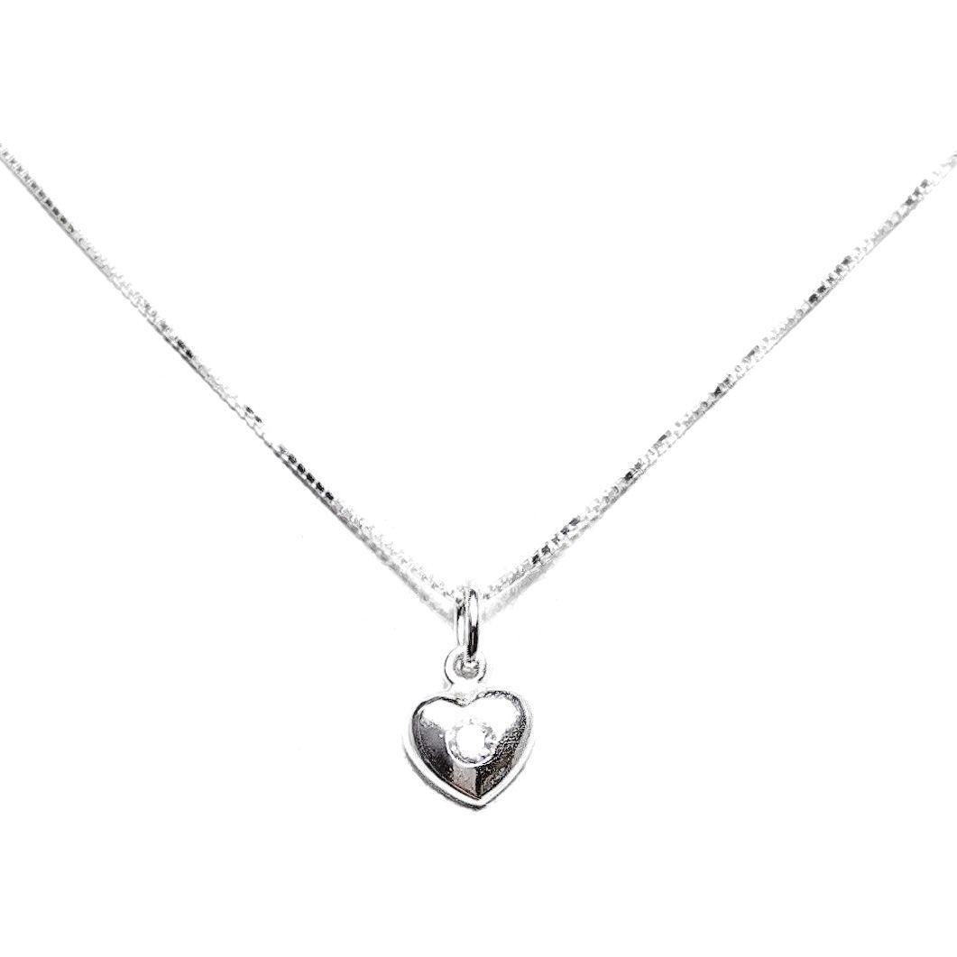 Collar Punto de Luz Corazón Circón Blanco 45cm Plata Fina 925-2