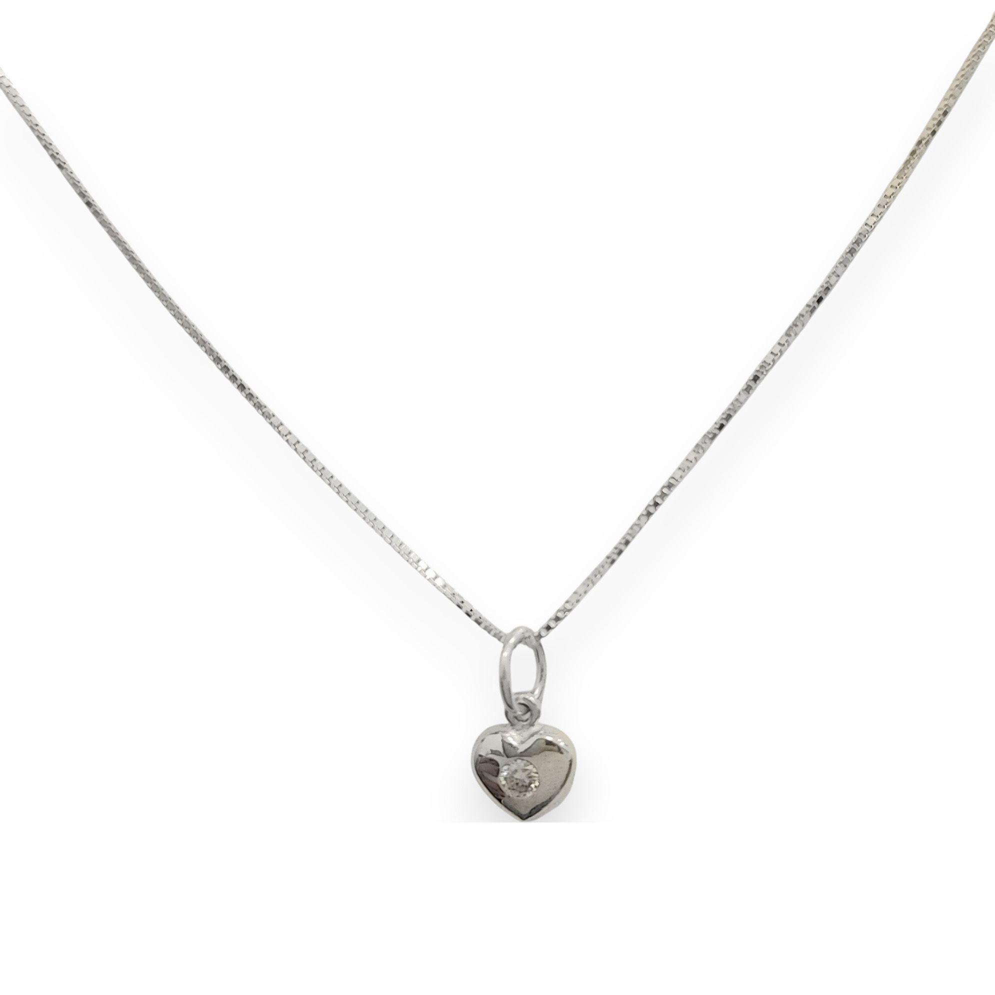 Collar Punto de Luz Corazón Circón Blanco 45cm Plata Fina 925-2