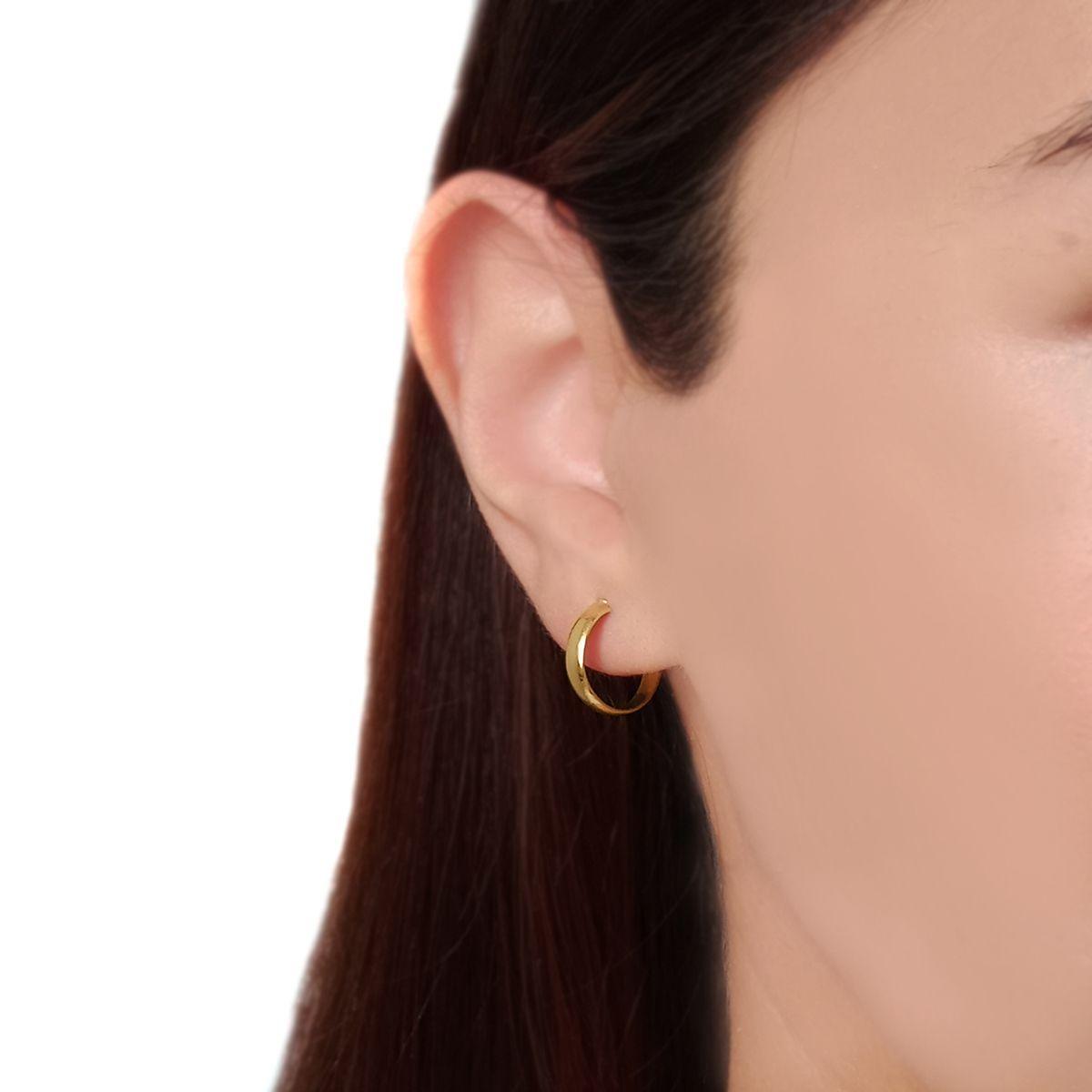 Aros Argolla Tubo Curvo 14mm Enchapada Oro 18K-3