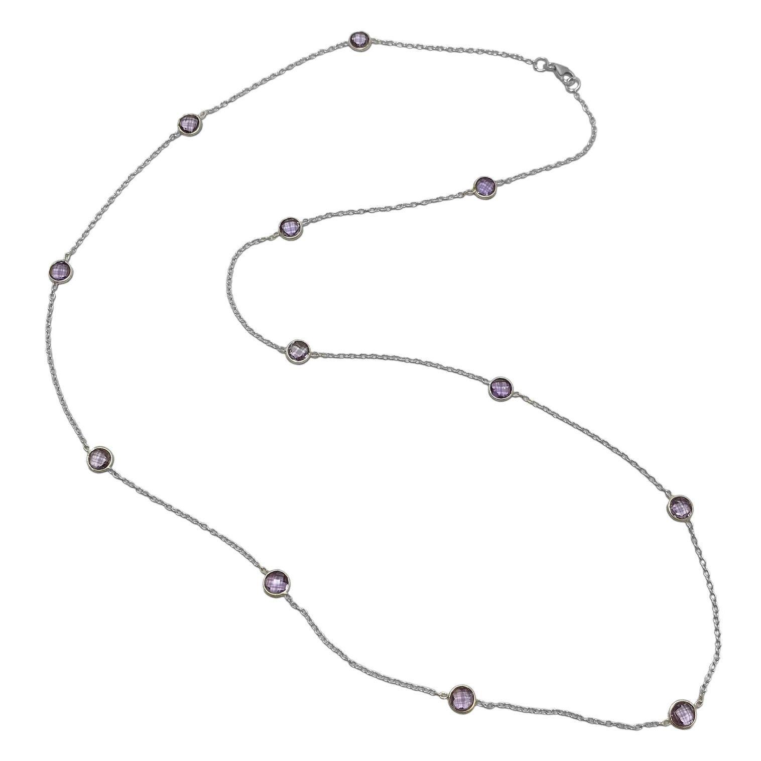 Collar Amatista Facetada Plata Fina 925-0