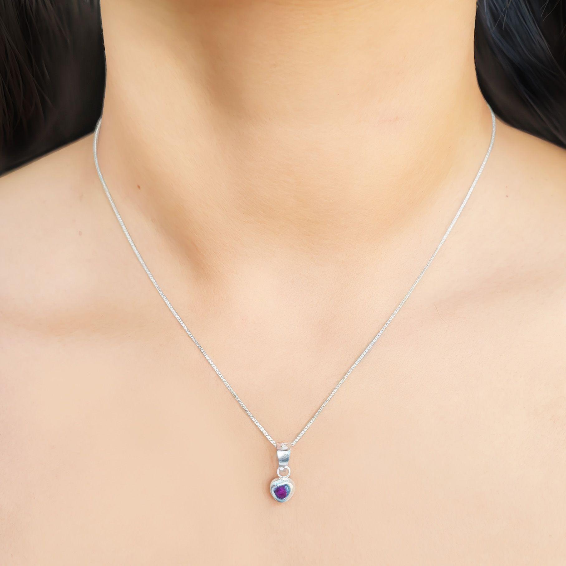Collar Corazón Circón Morado Plata Fina 925-2