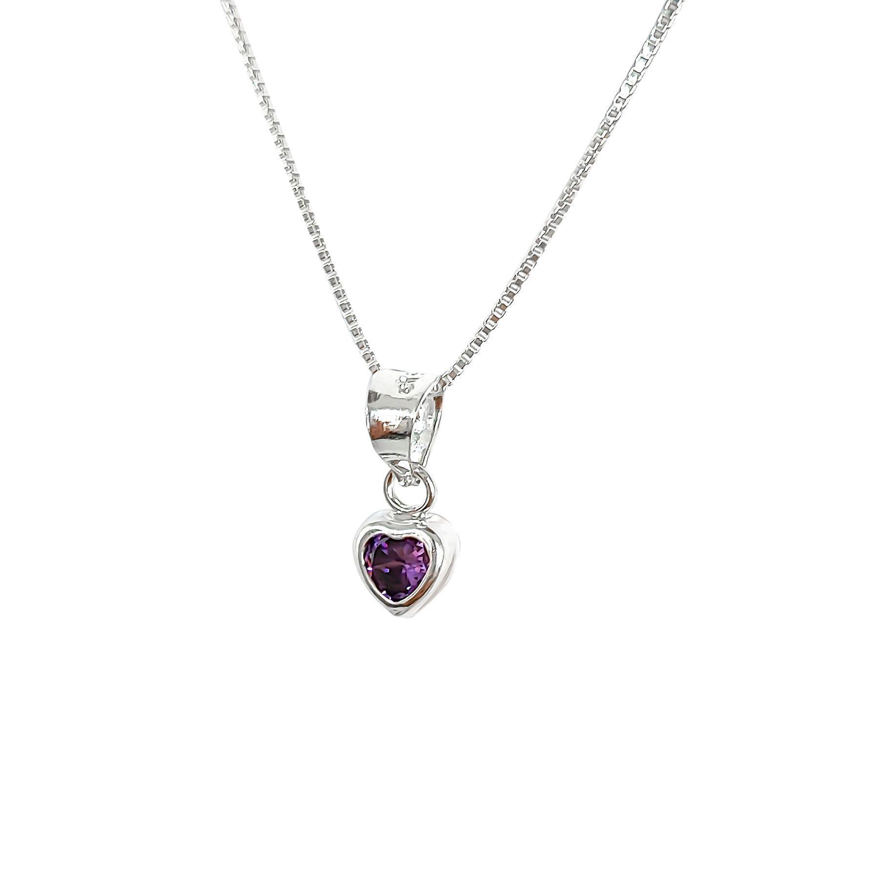 Collar Corazón Circón Morado Plata Fina 925-0