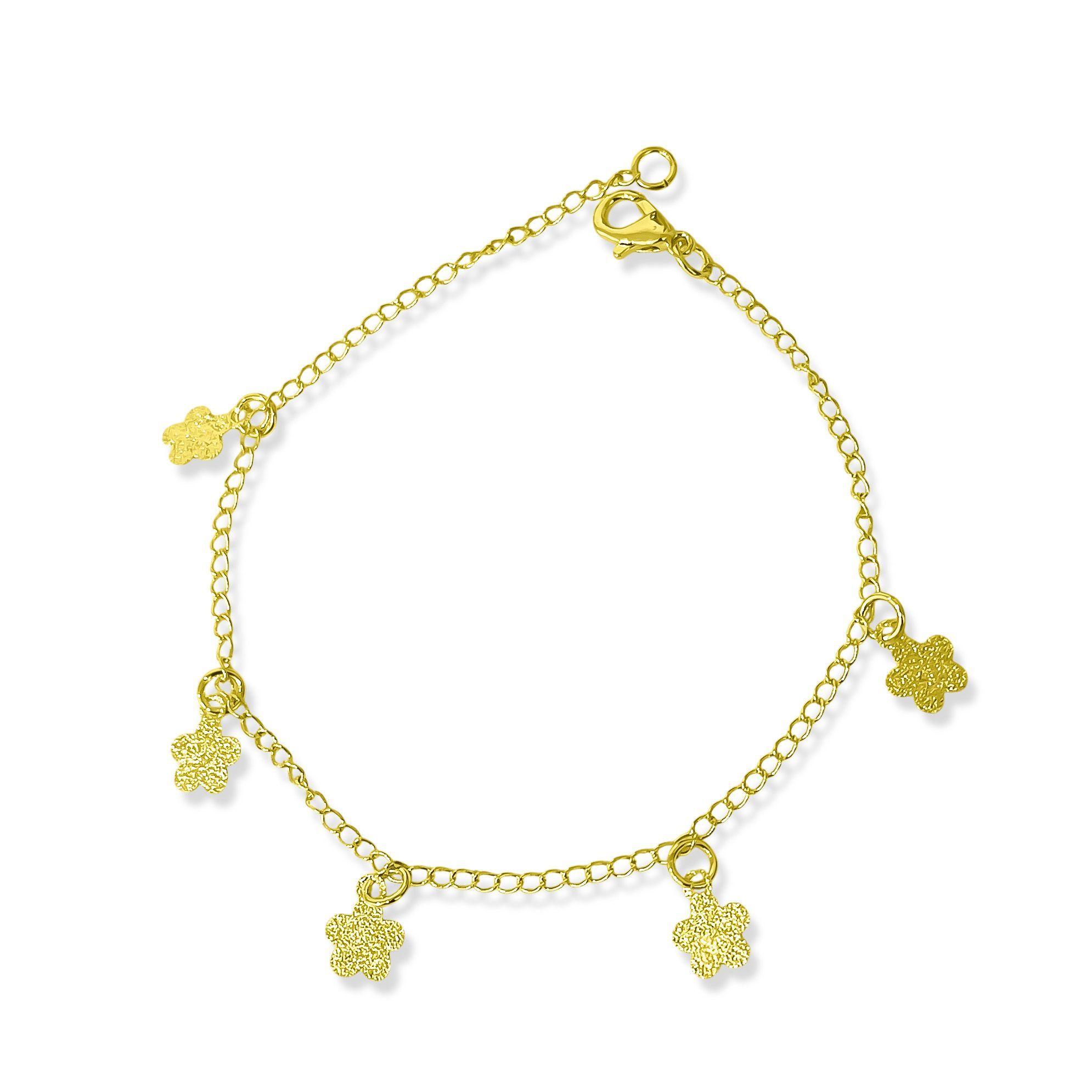 Pulsera 5 Flores Chiches Eslabón Enchapado Oro 18K-0