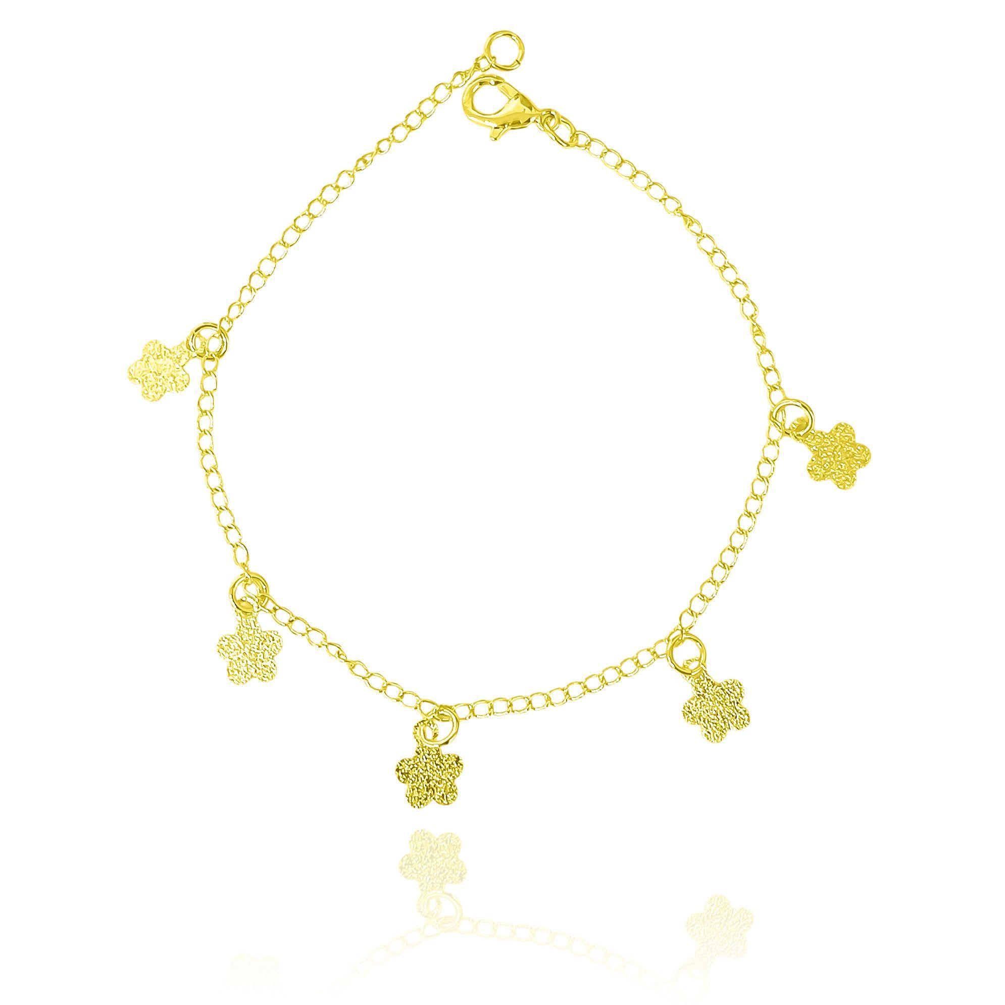 Pulsera 5 Flores Chiches Eslabón Enchapado Oro 18K-1
