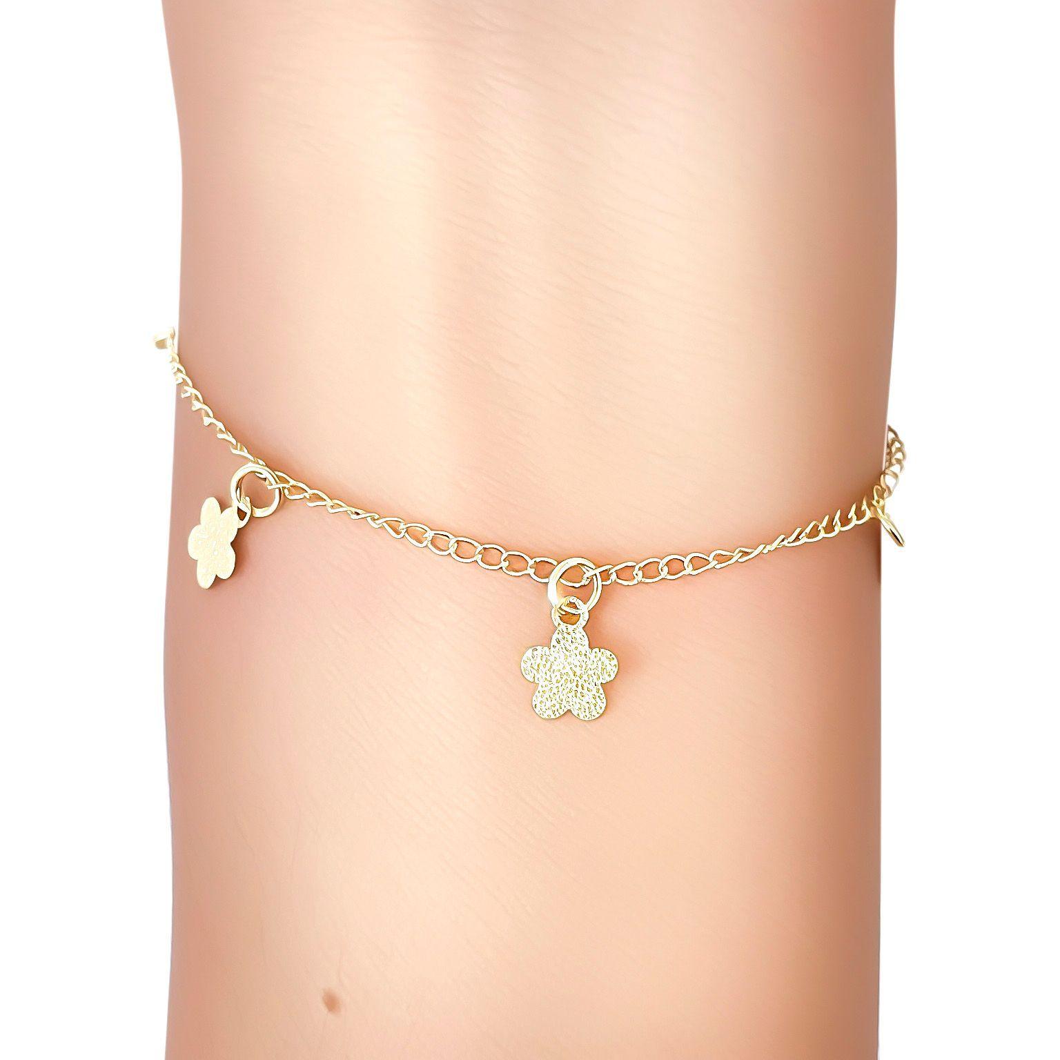 Pulsera 5 Flores Chiches Eslabón Enchapado Oro 18K-2