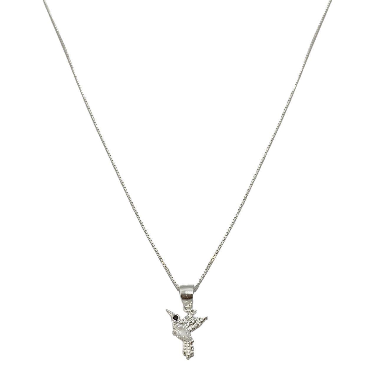 Collar Colibrí Circón Blanco Plata Fina 925-0