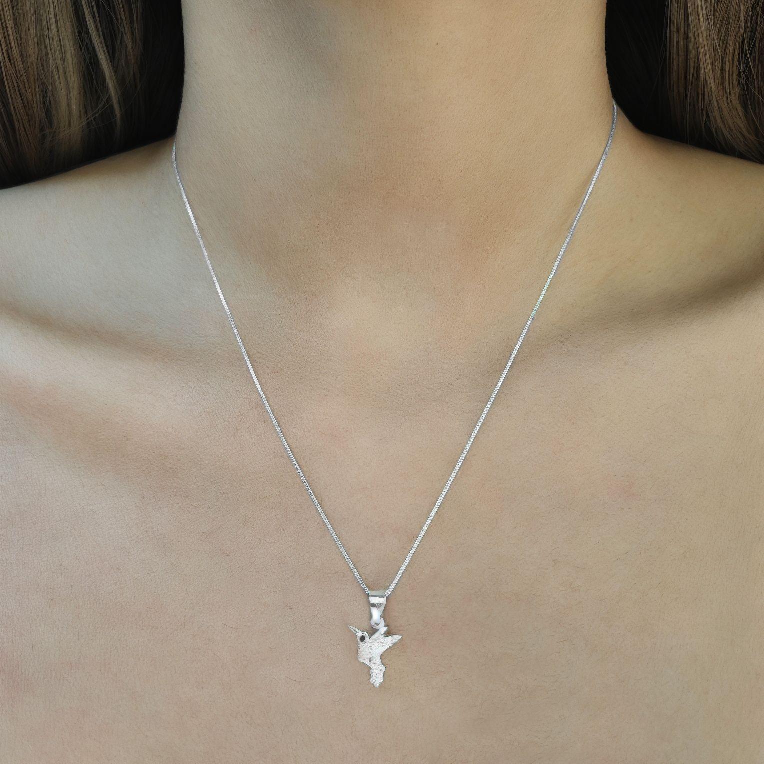 Collar Colibrí Circón Blanco Plata Fina 925-1