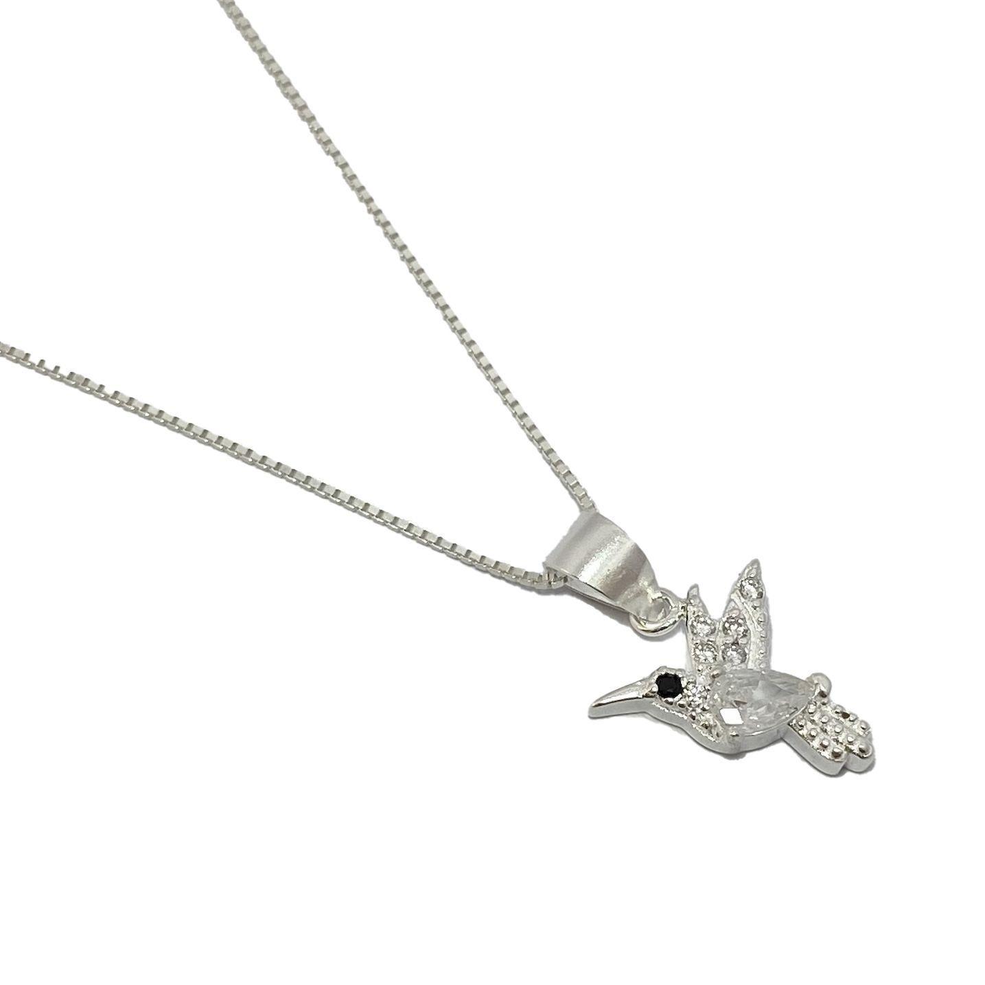 Collar Colibrí Circón Blanco Plata Fina 925-2