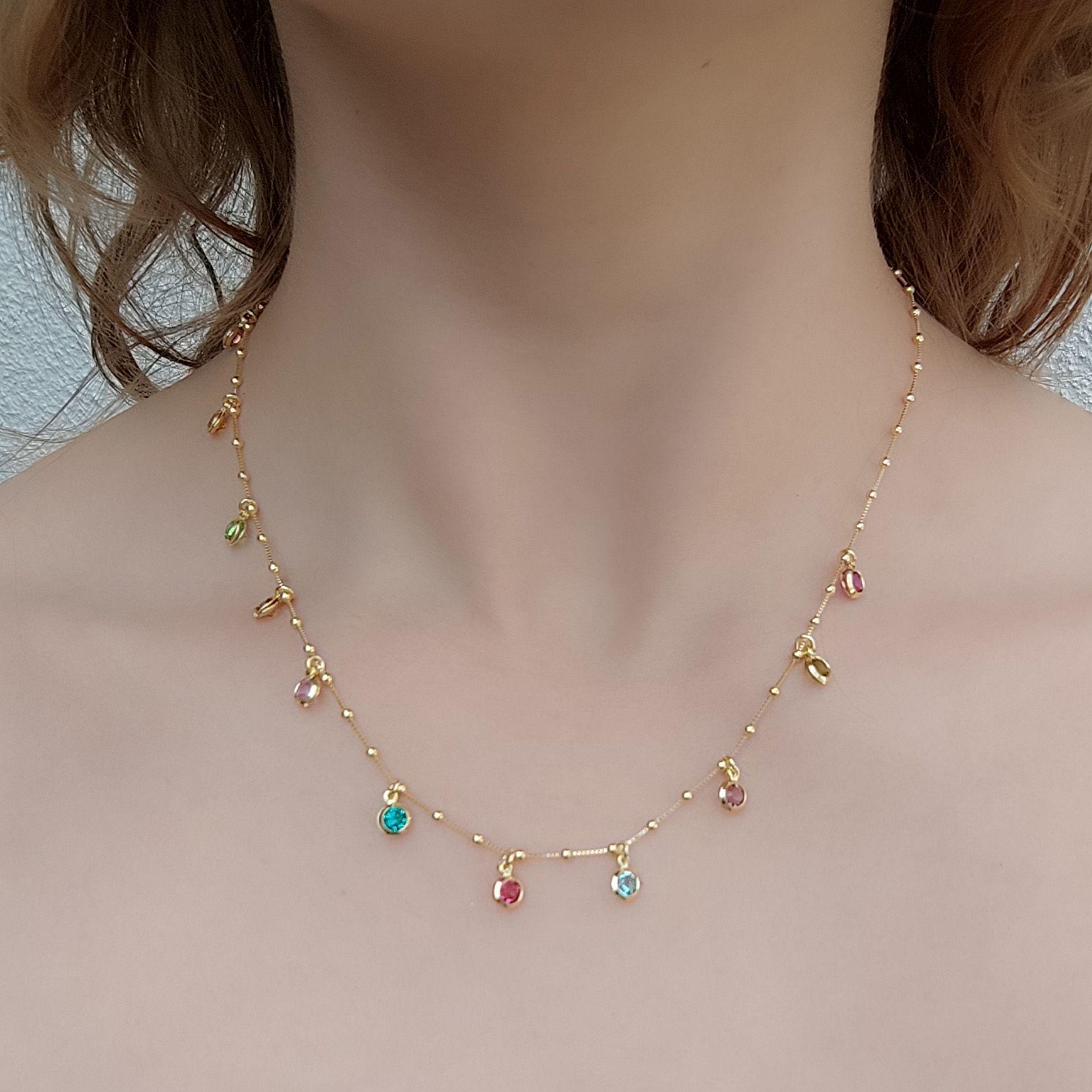Collar Circón Colores Enchapado Oro 18K 45cm-3