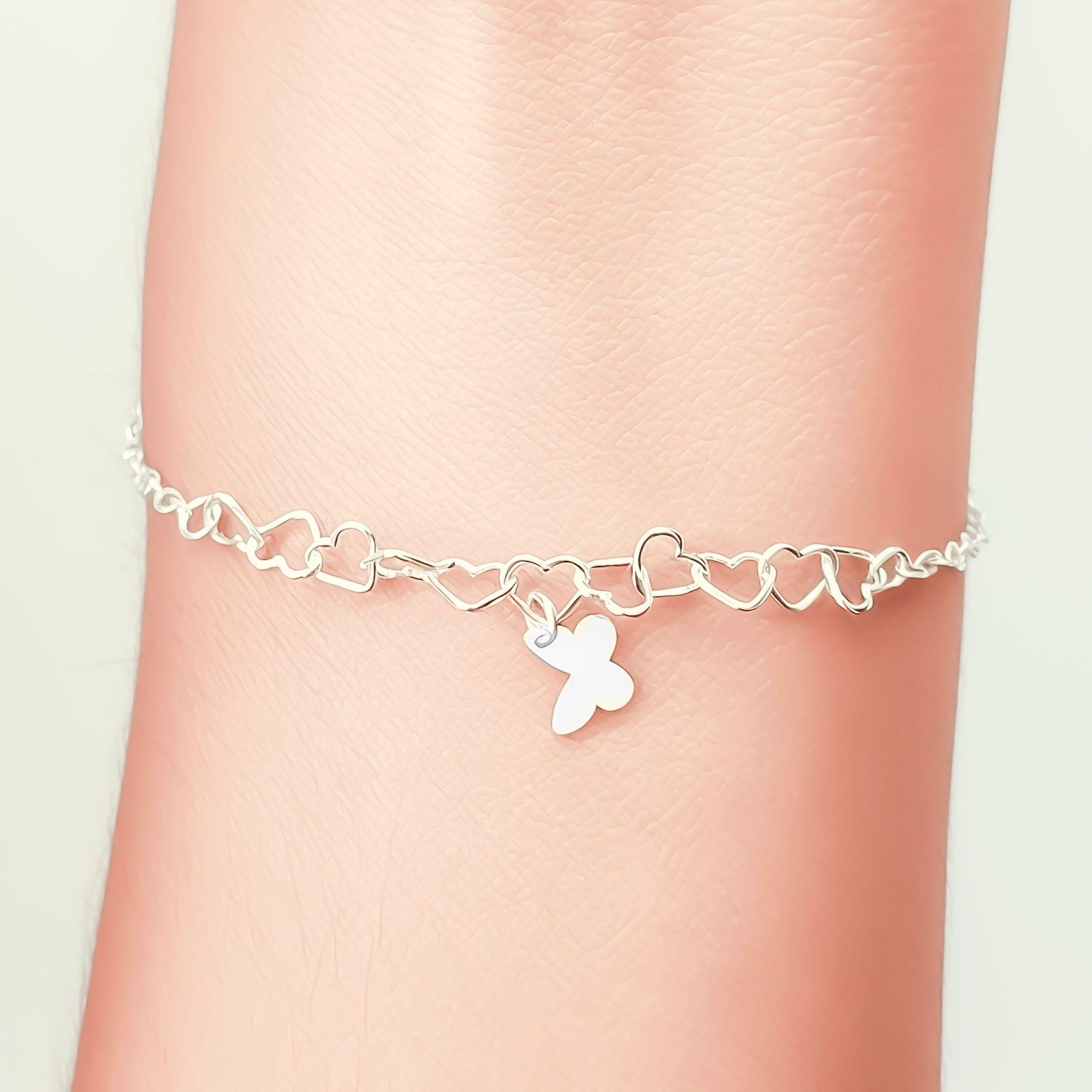 Pulsera Corazones Mariposa Plata Fina 925-2