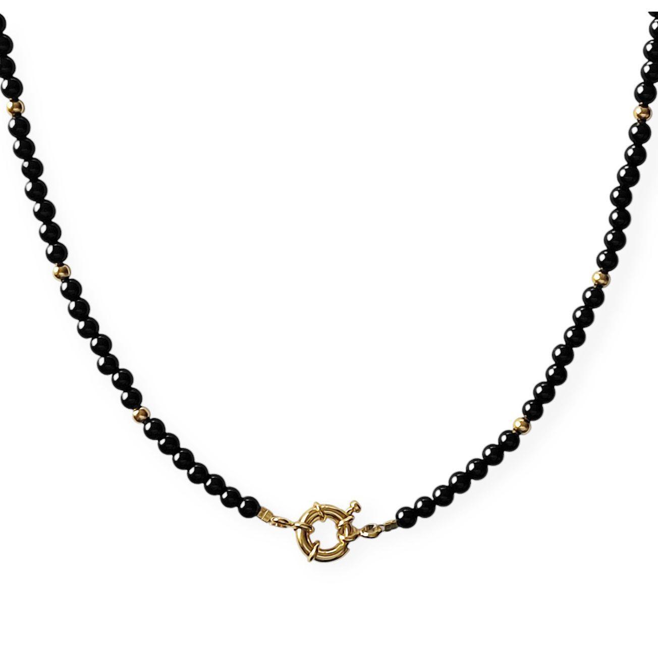 Collar Ónix Bola Timón Enchapado Oro 18K-1