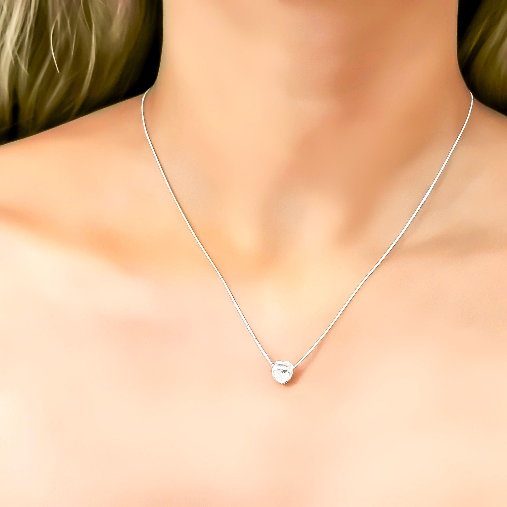 Collar Punto De Luz Coraz n Blanco Plata Fina 925-2