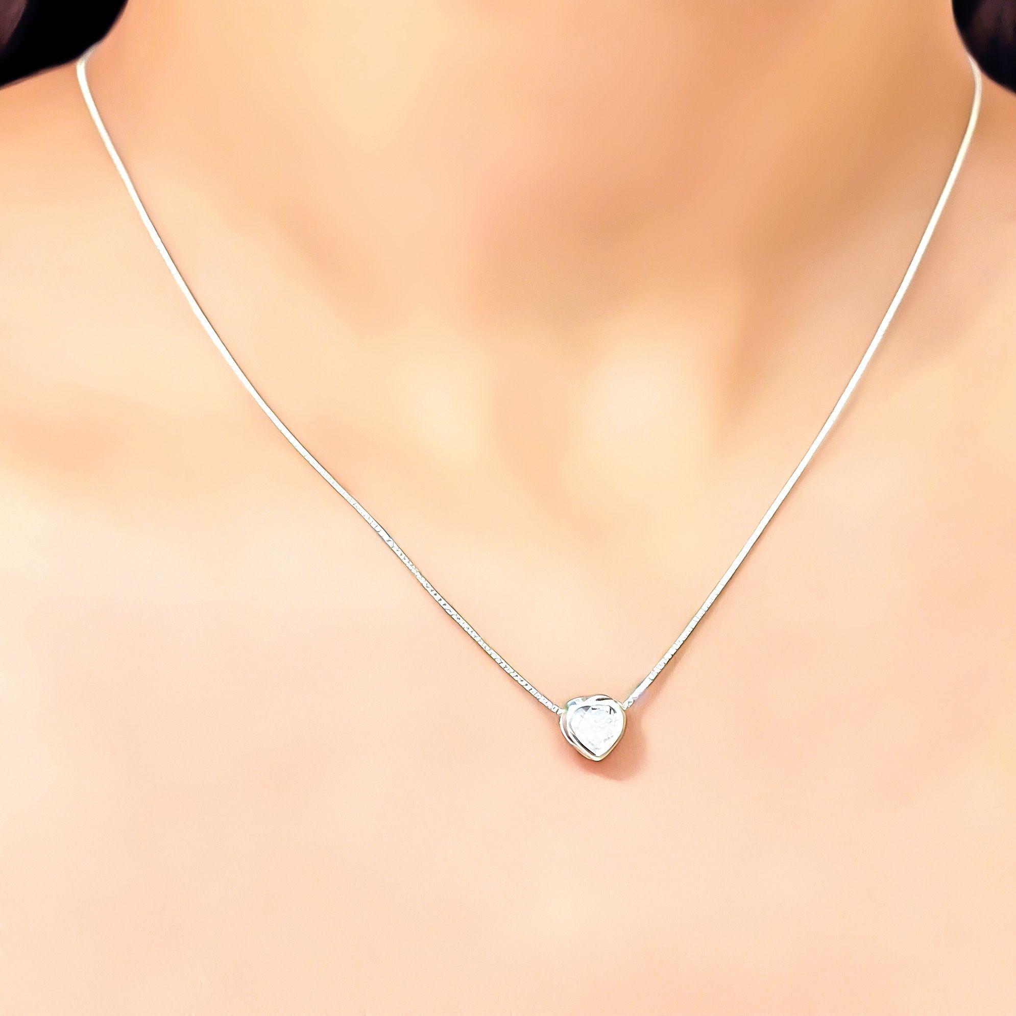 Collar Punto De Luz Coraz n Blanco Plata Fina 925-3
