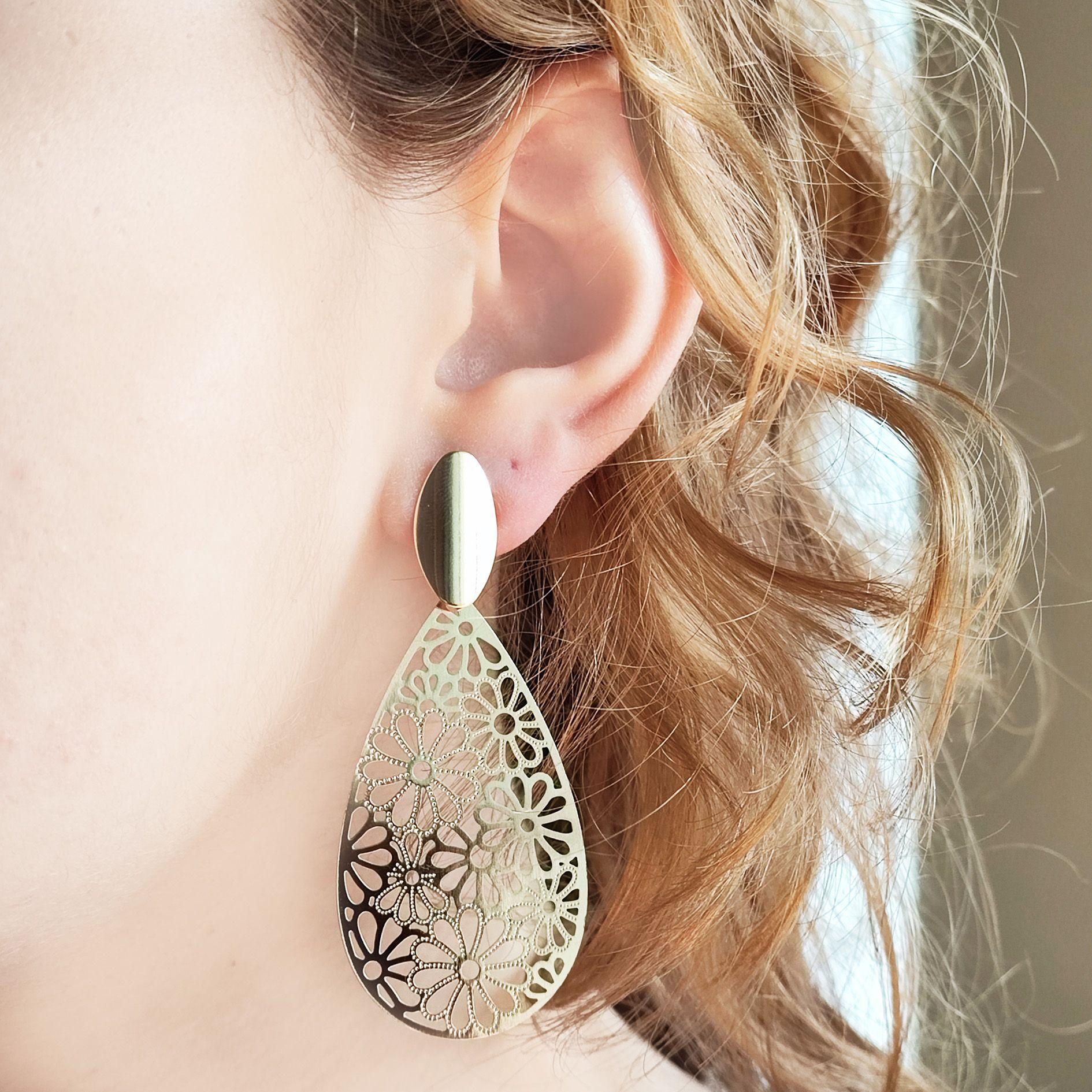 Aros Gotas Flores Enchapado Oro 18K-1