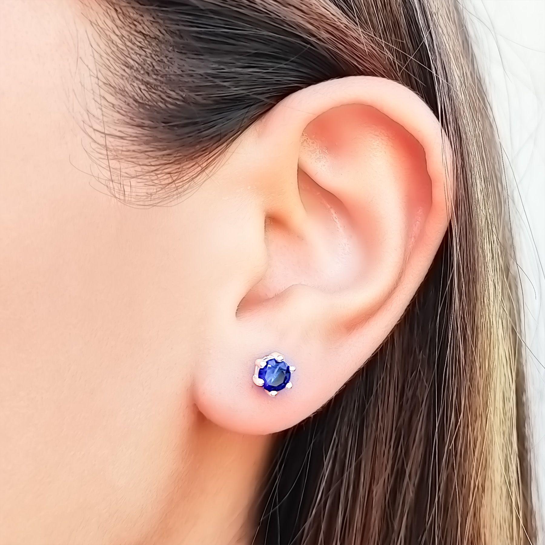 Aros Punto de Luz Grifas Circón Azul 6mm Plata Fina 925-2
